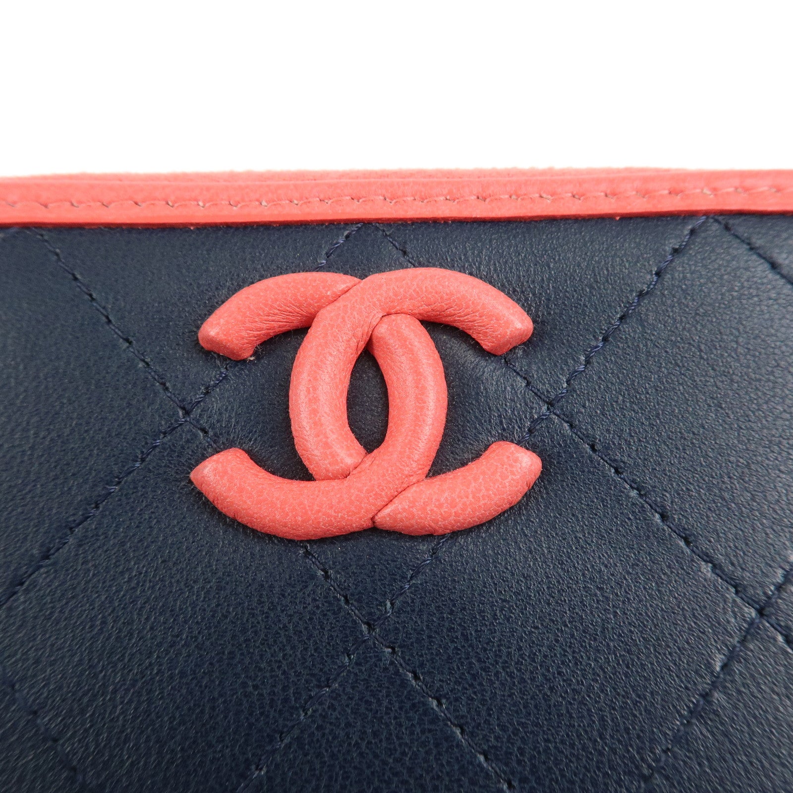 CHANEL COCO Mark Matelasse Leather Coin Case Navy Pink