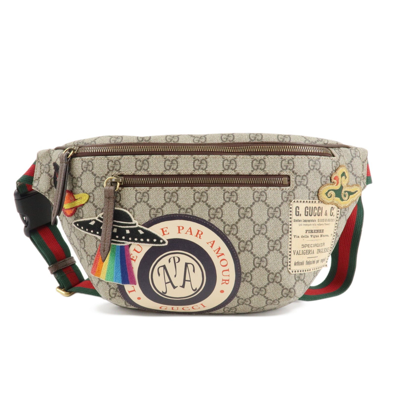 GUCCI-Courrier-GG-Supreme-Leather-Waist-Bag-Beige-Brown-529711