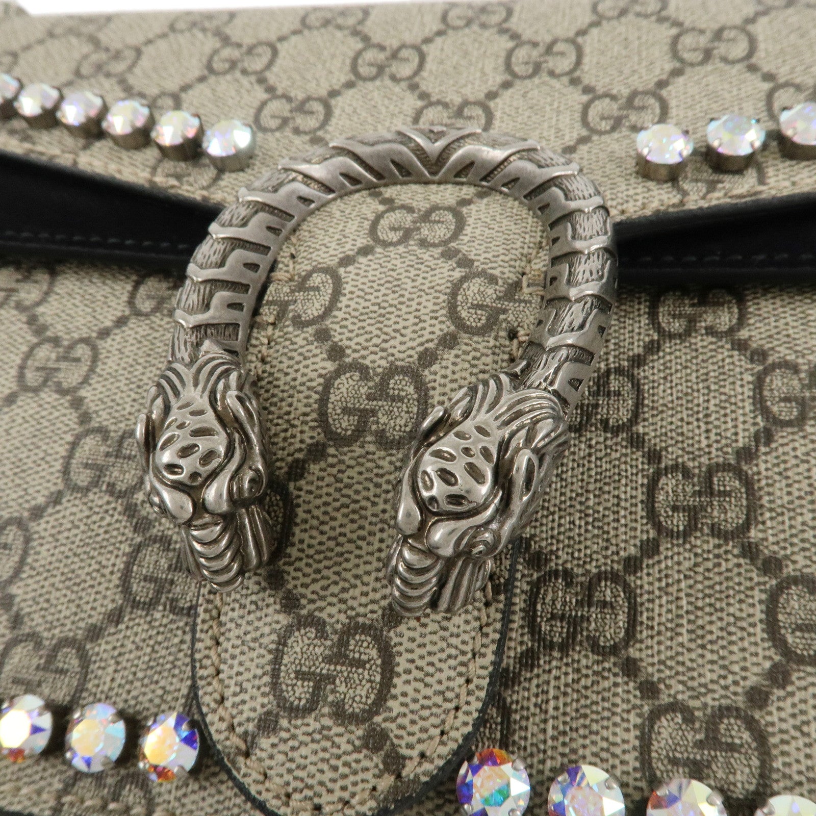 GUCCI Dionysus GG Supreme Suede Crystal Bijou Shoulder Bag 400249