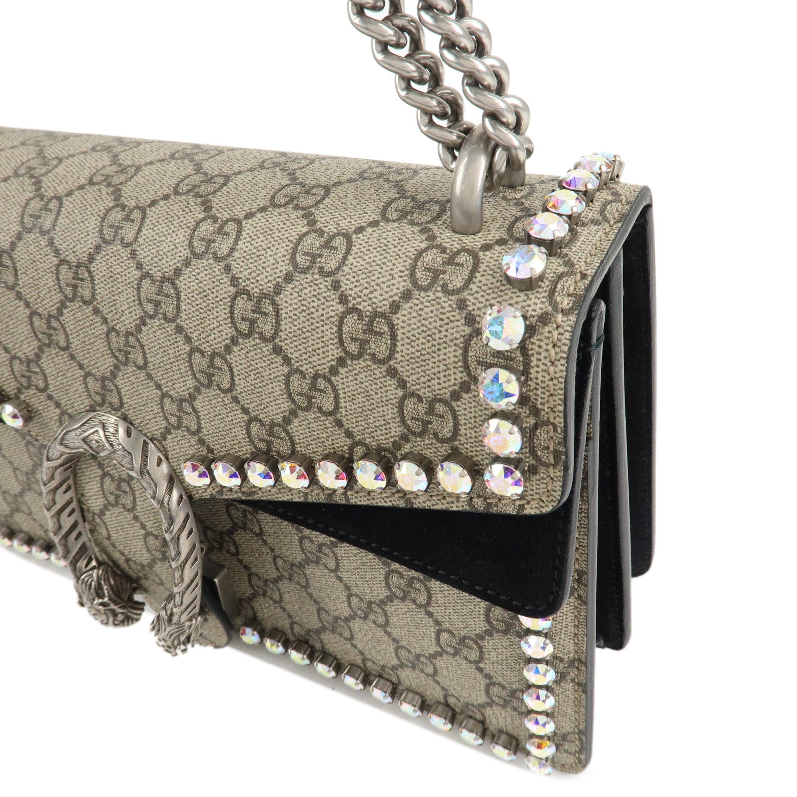 GUCCI Dionysus GG Supreme Suede Crystal Bijou Shoulder Bag 400249