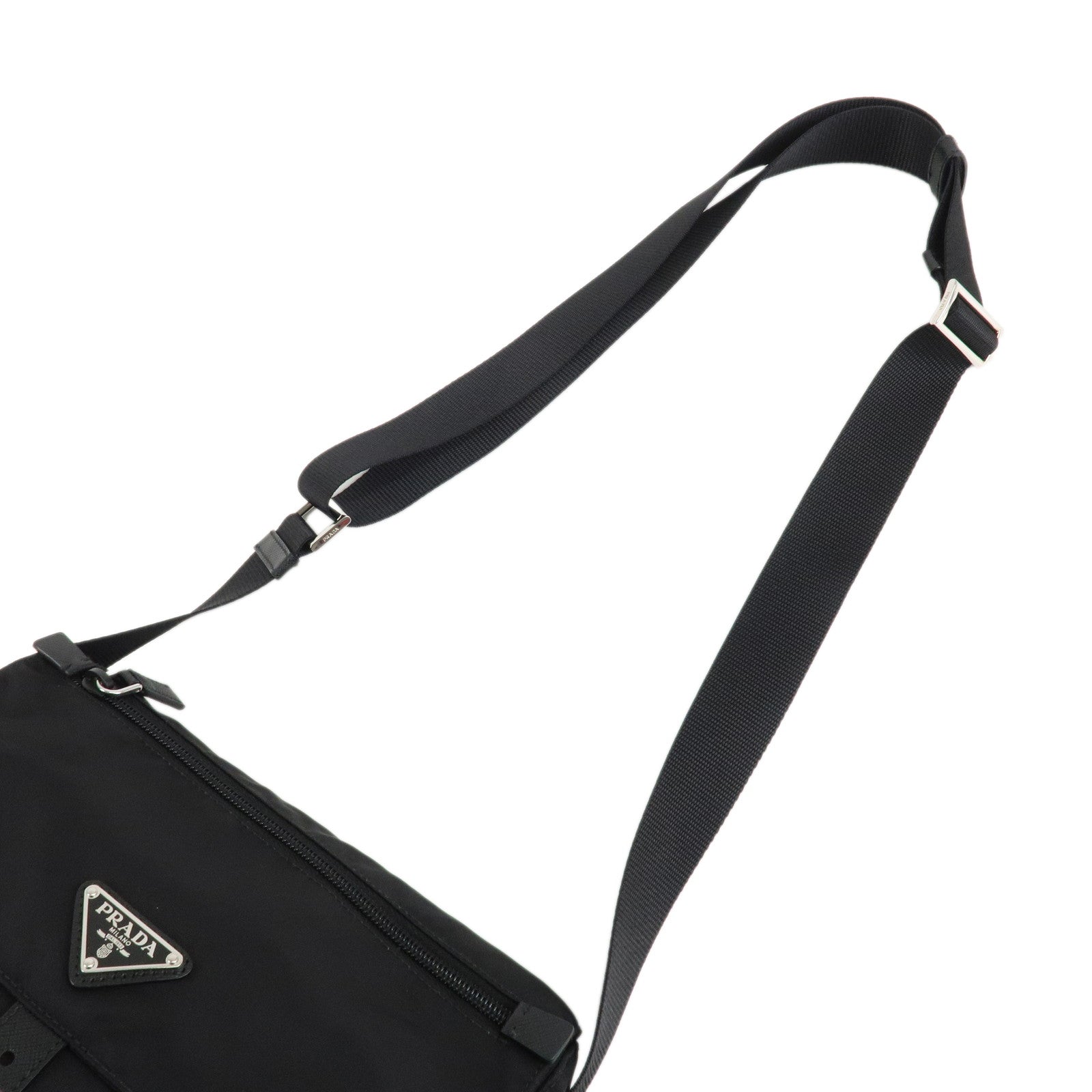 PRADA Logo Nylon Leather Shoulder Bag NERO Black 1BD994