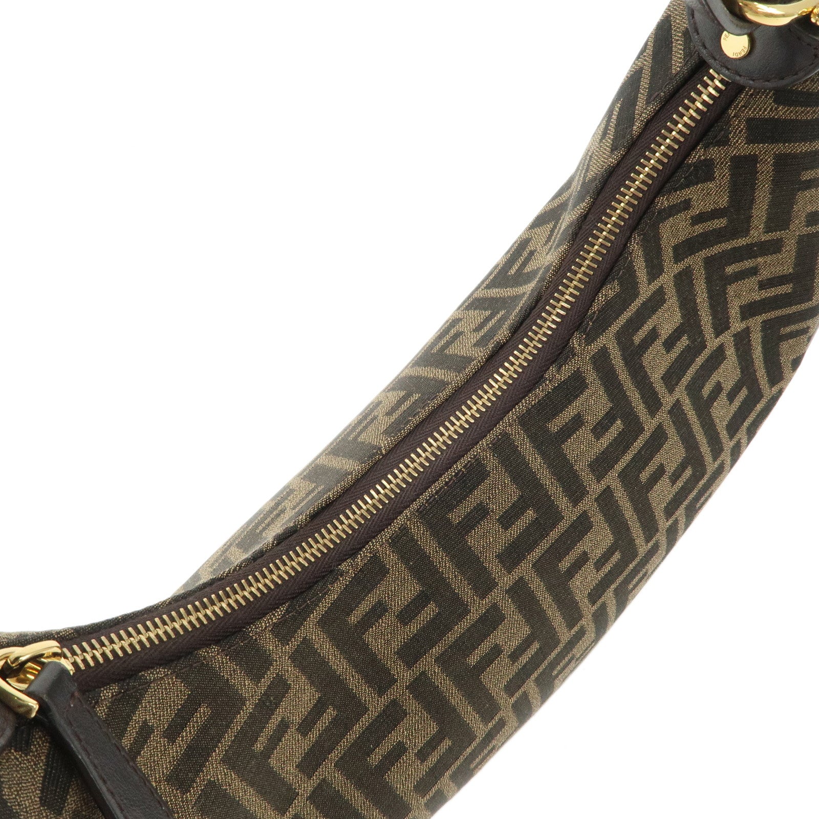 FENDI Zucca Canvas Leather Graphy Small Shoulder Bag Black 8BR798