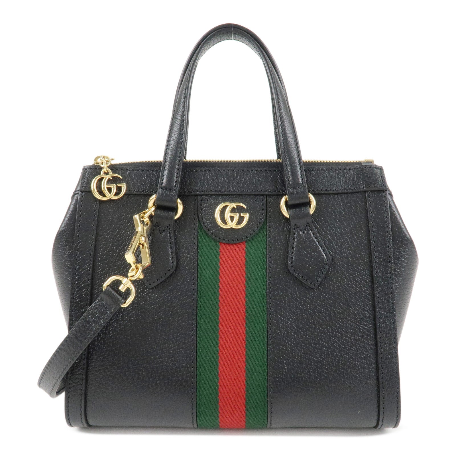 GUCCI-Ophidia-Sherry-Leather-2Way-Bag-Hand-Bag-Black-719882