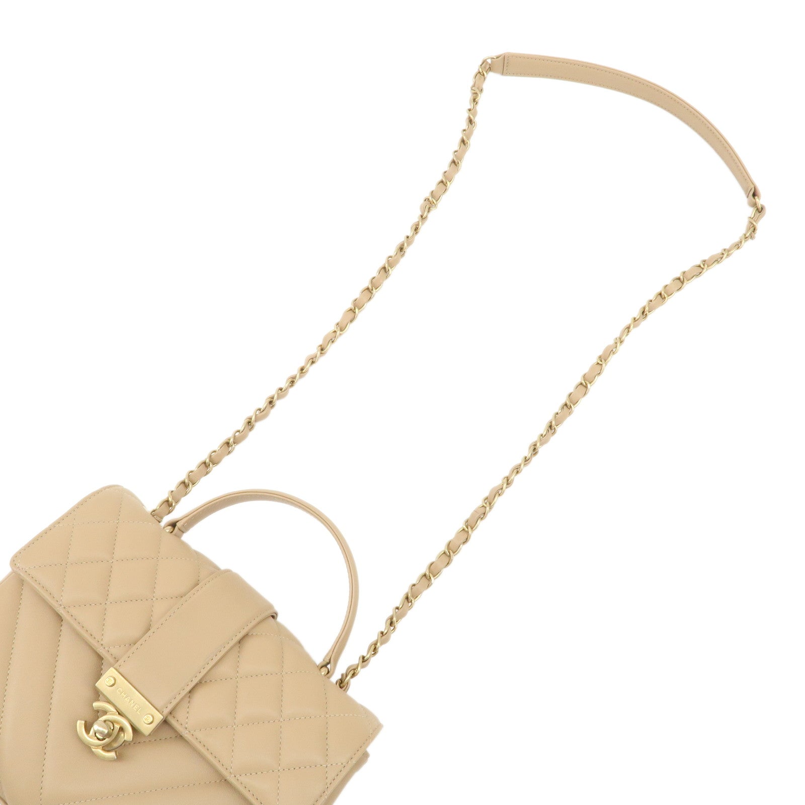 CHANEL Matelasse V Stitch Lamb Skin Top Handle 2Way Bag AS0804