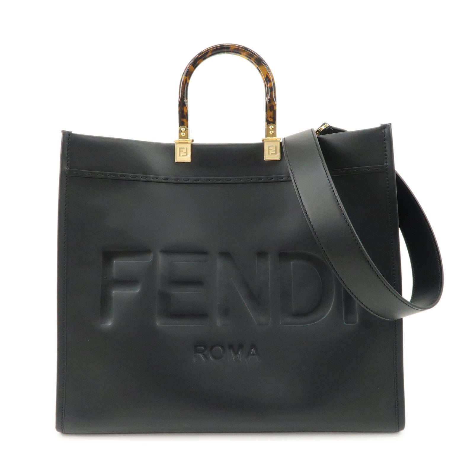 FENDI-Zucca-Large-Leather-Sunshine-Tote-Bag-Black-8BH372