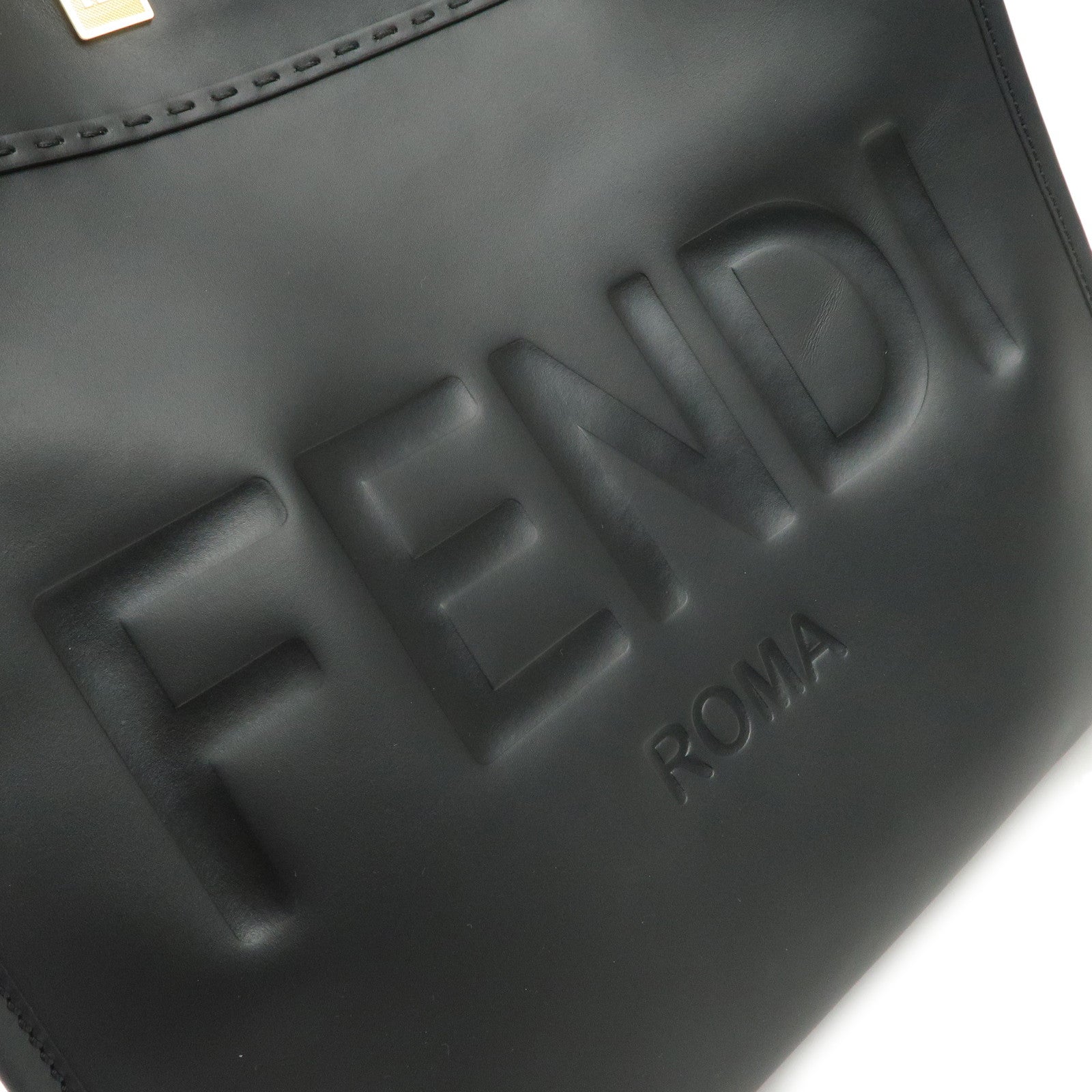 FENDI Zucca Large Leather Sunshine Tote Bag Black 8BH372 Used