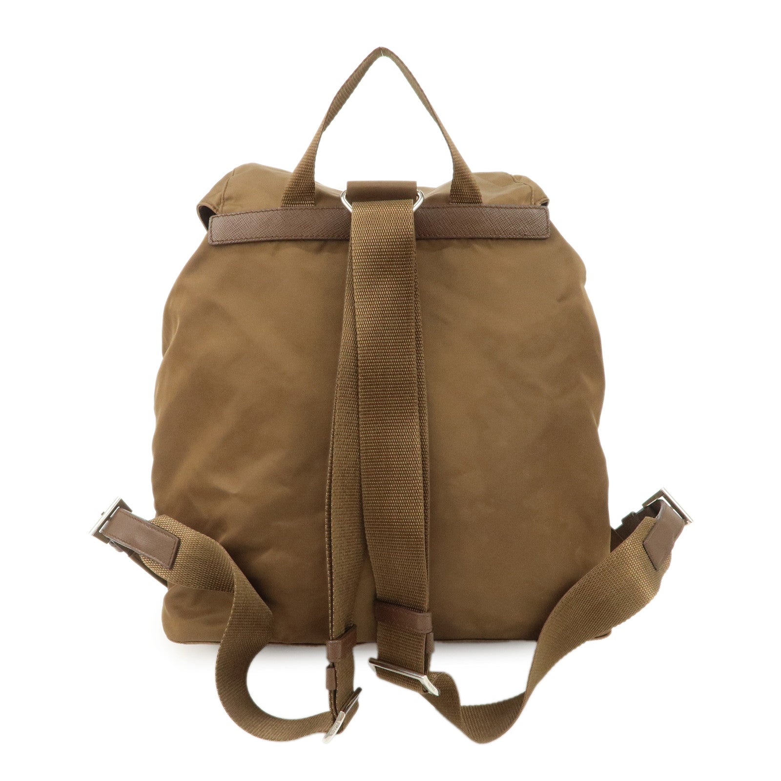 PRADA Triangle Logo Nylon Leather Backpack Rucksack Brown