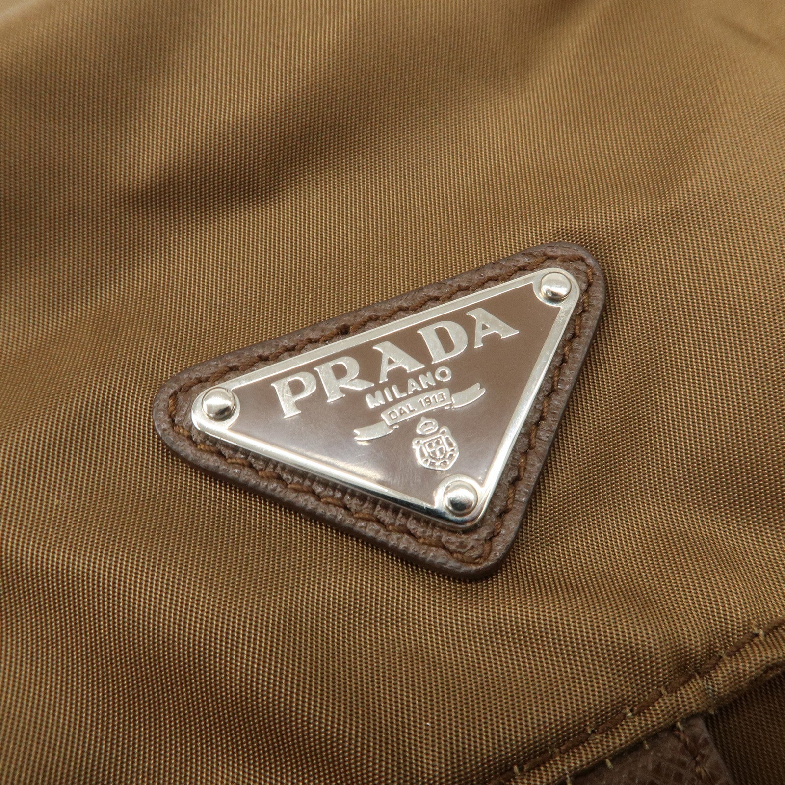 PRADA Triangle Logo Nylon Leather Backpack Rucksack Brown Used