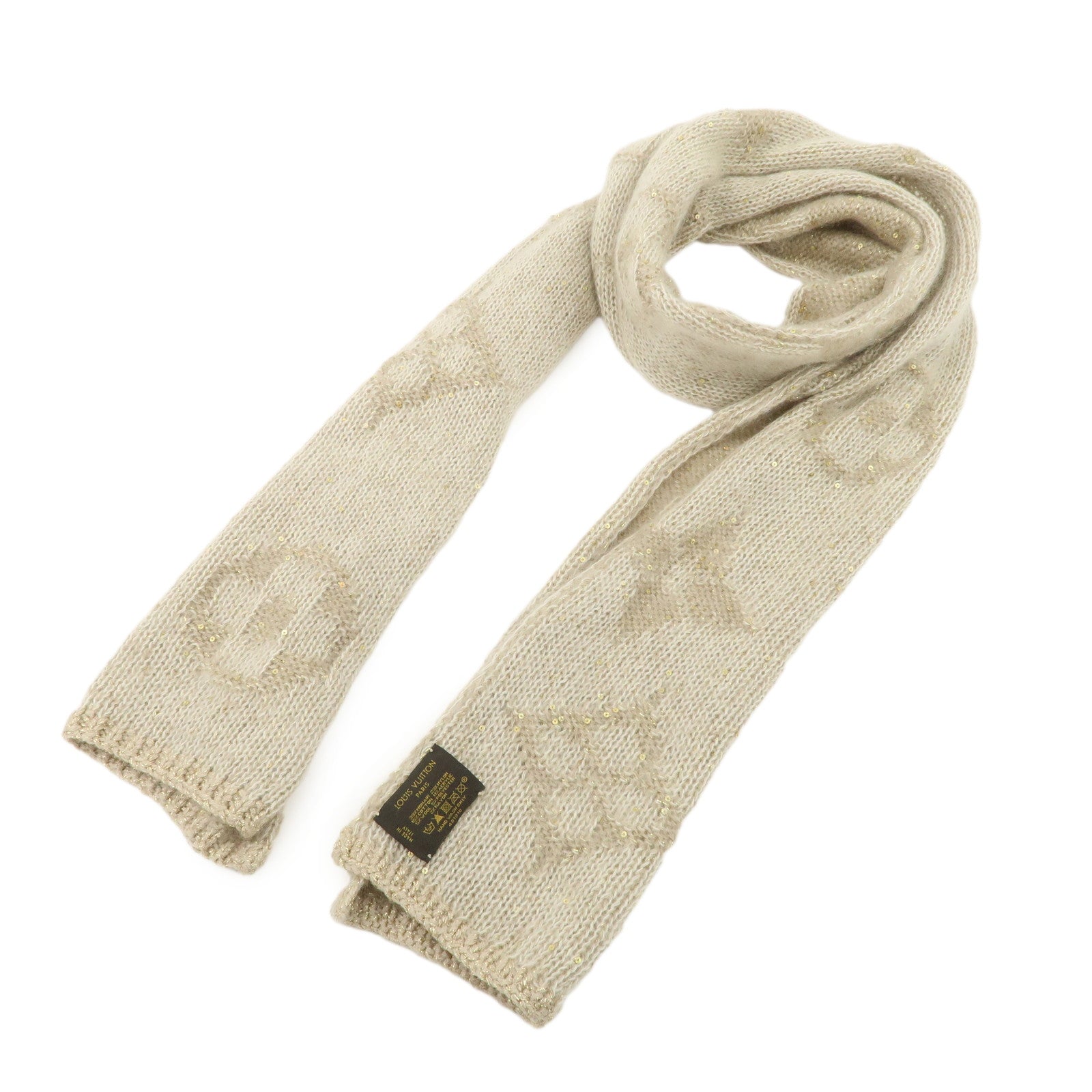 Louis Vuitton Monogram Escharpe Gulitter Scarf Beige 401910 Used