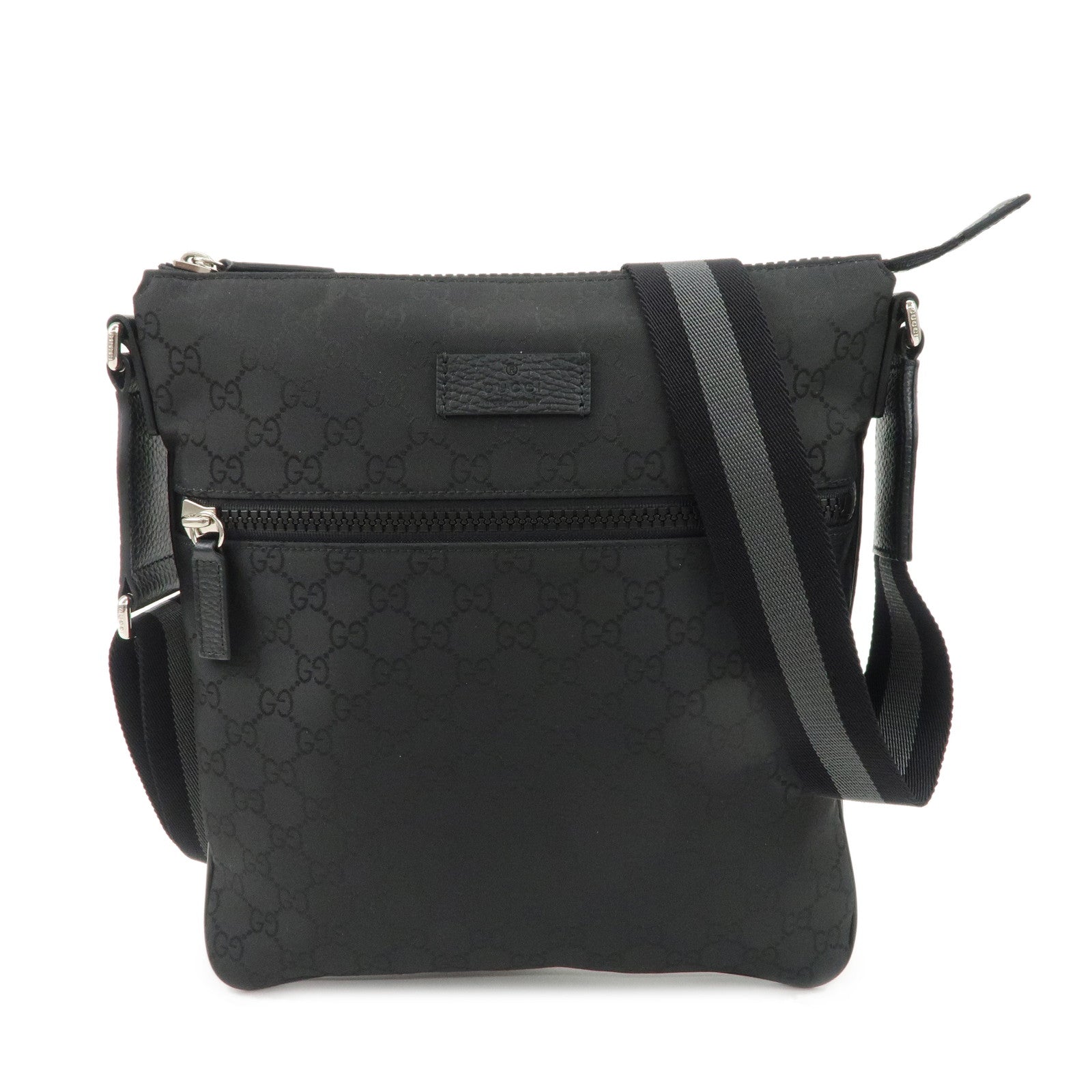 GUCCI-GG-Nylon-Leather-Shoulder-Bag-Black-449184