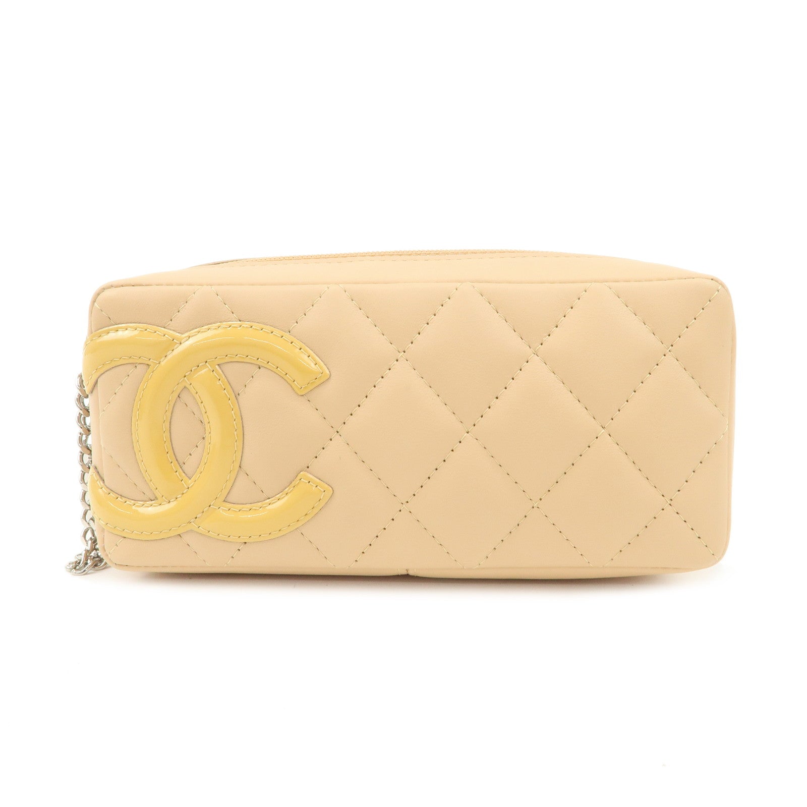 CHANEL-Cambon-Line-Lamb-Skin-Small-Pouch-Beige