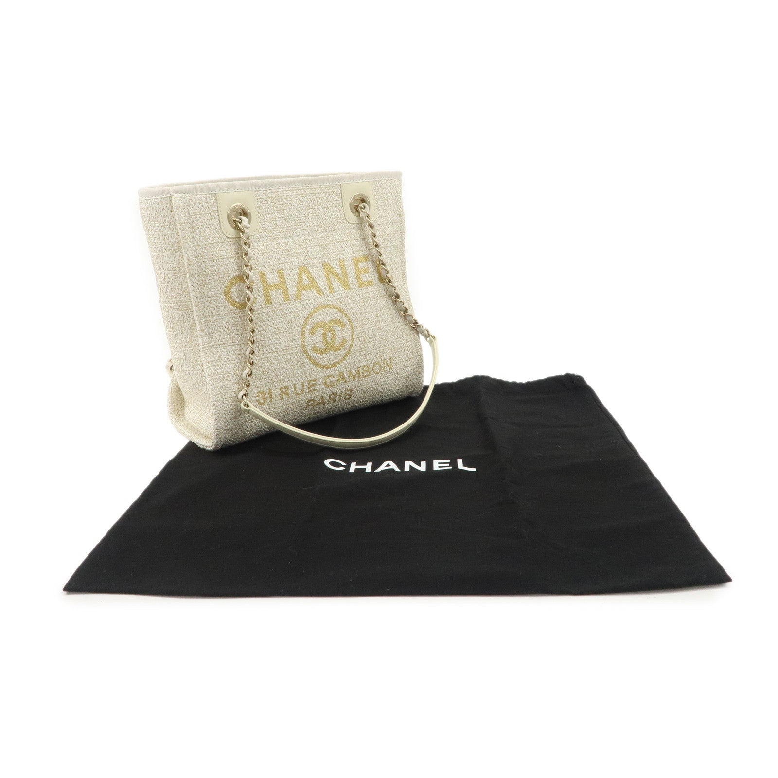 CHANEL Tweed Leather Deauville PM Tote Bag Shoulder Bag A66939