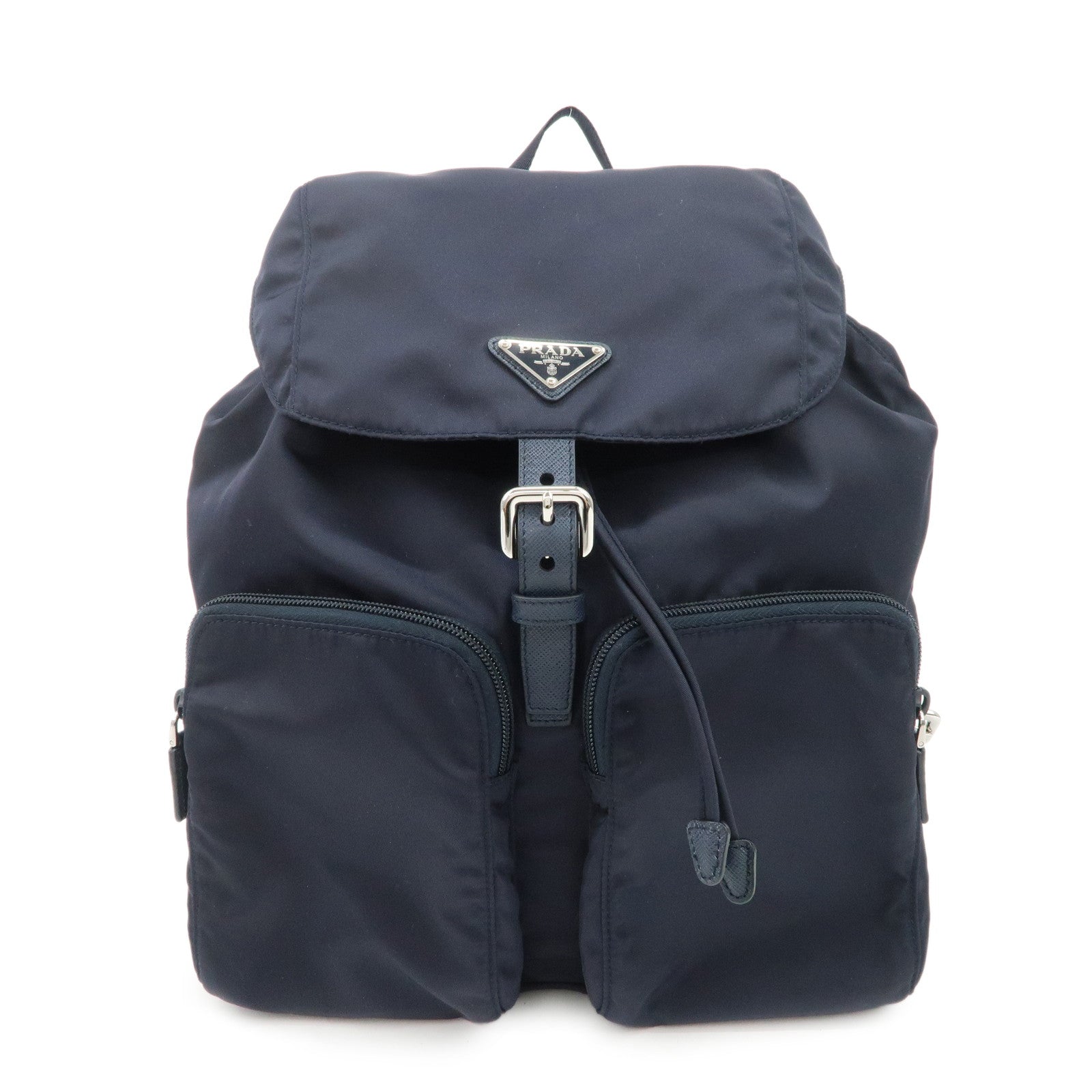 PRADA-Logo-Nylon-Leather-Back-Pack-Ruck-Sack-Navy-1BZ005