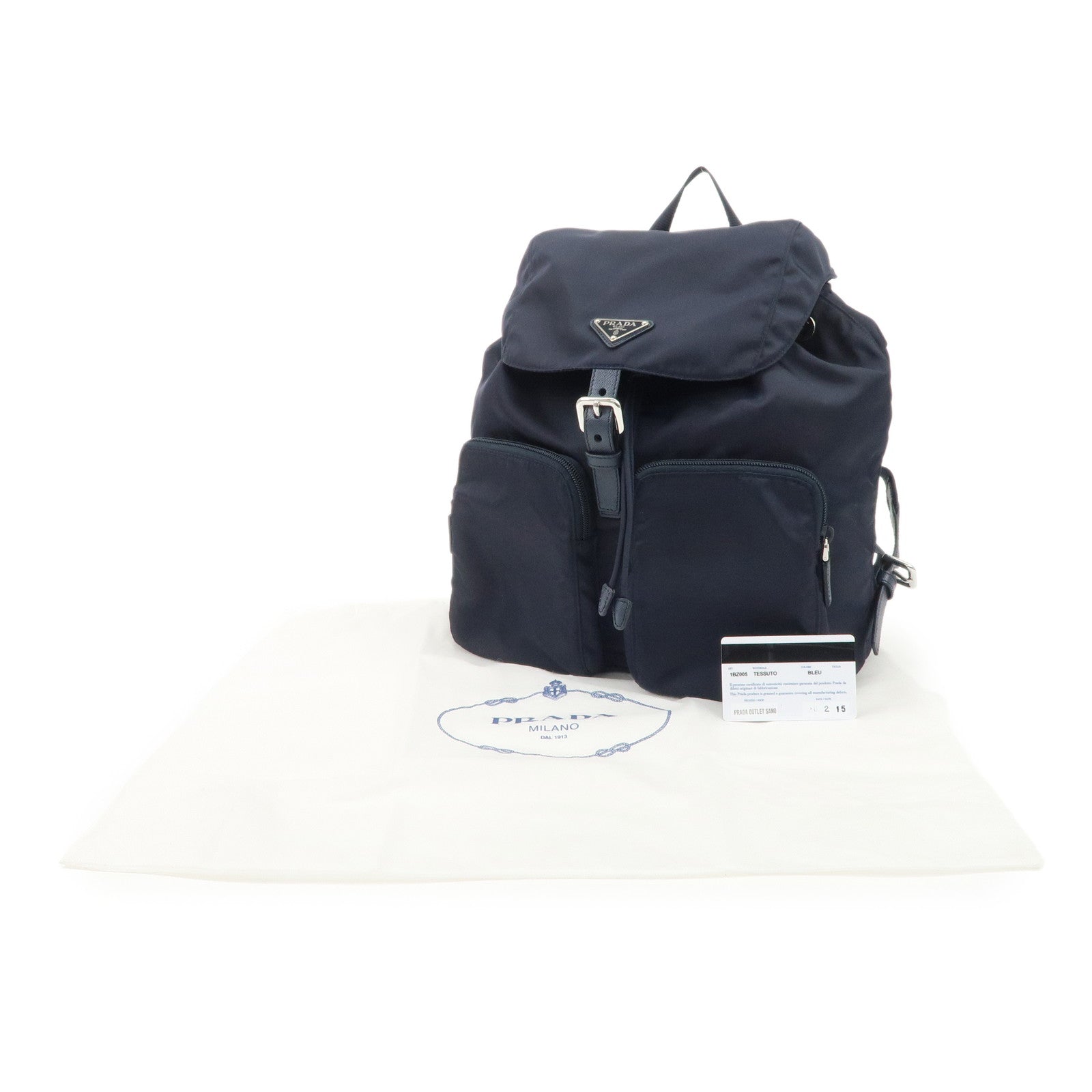 PRADA Logo Nylon Leather Back Pack Ruck Sack Navy 1BZ005 Used