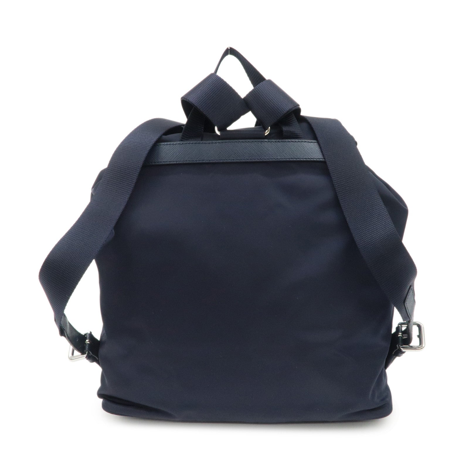 PRADA Logo Nylon Leather Back Pack Ruck Sack Navy 1BZ005 Used