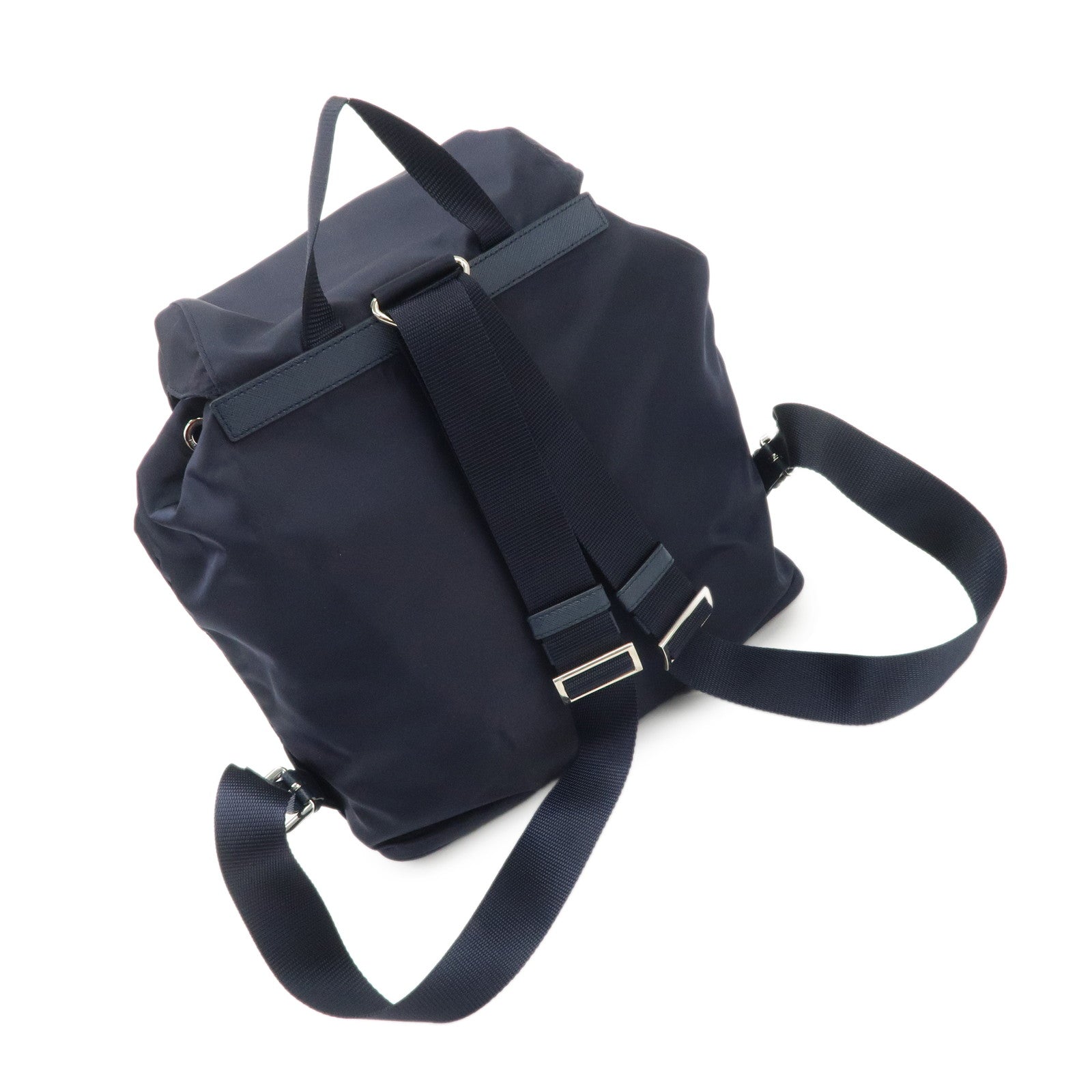 PRADA Logo Nylon Leather Back Pack Ruck Sack Navy 1BZ005 Used