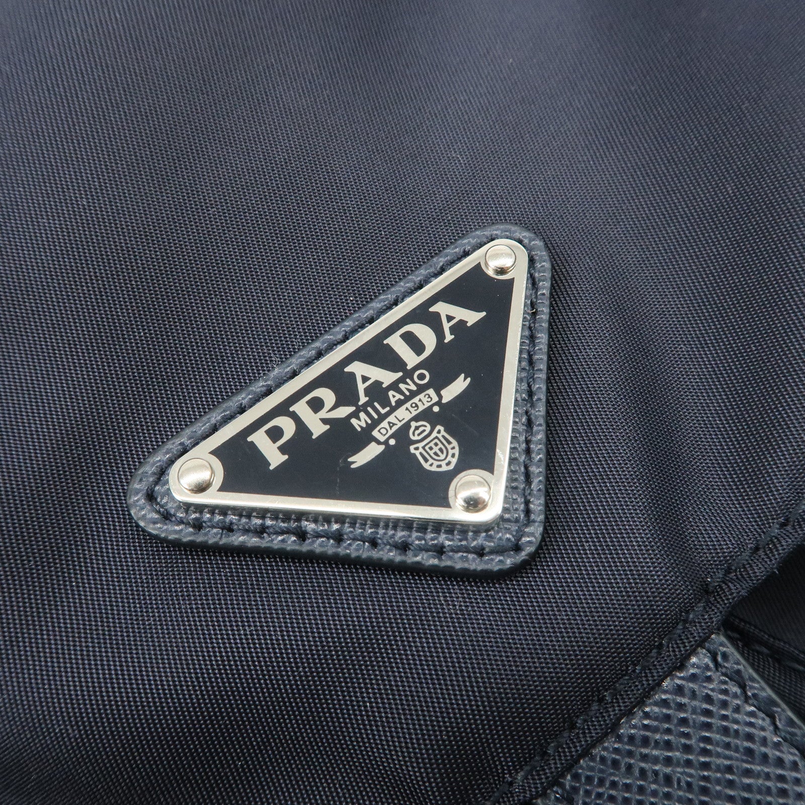 PRADA Logo Nylon Leather Back Pack Ruck Sack Navy 1BZ005 Used