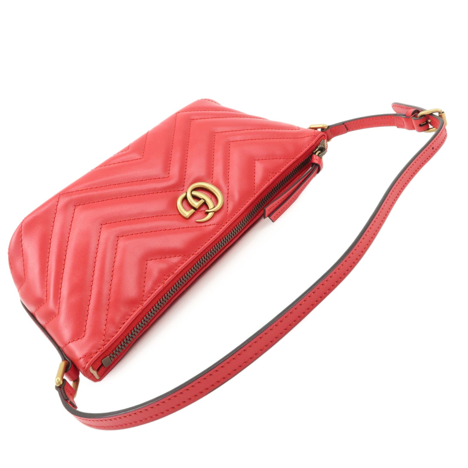 GUCCI GG Marmont Leather Shoulder Bag Hand Bag Red 739166