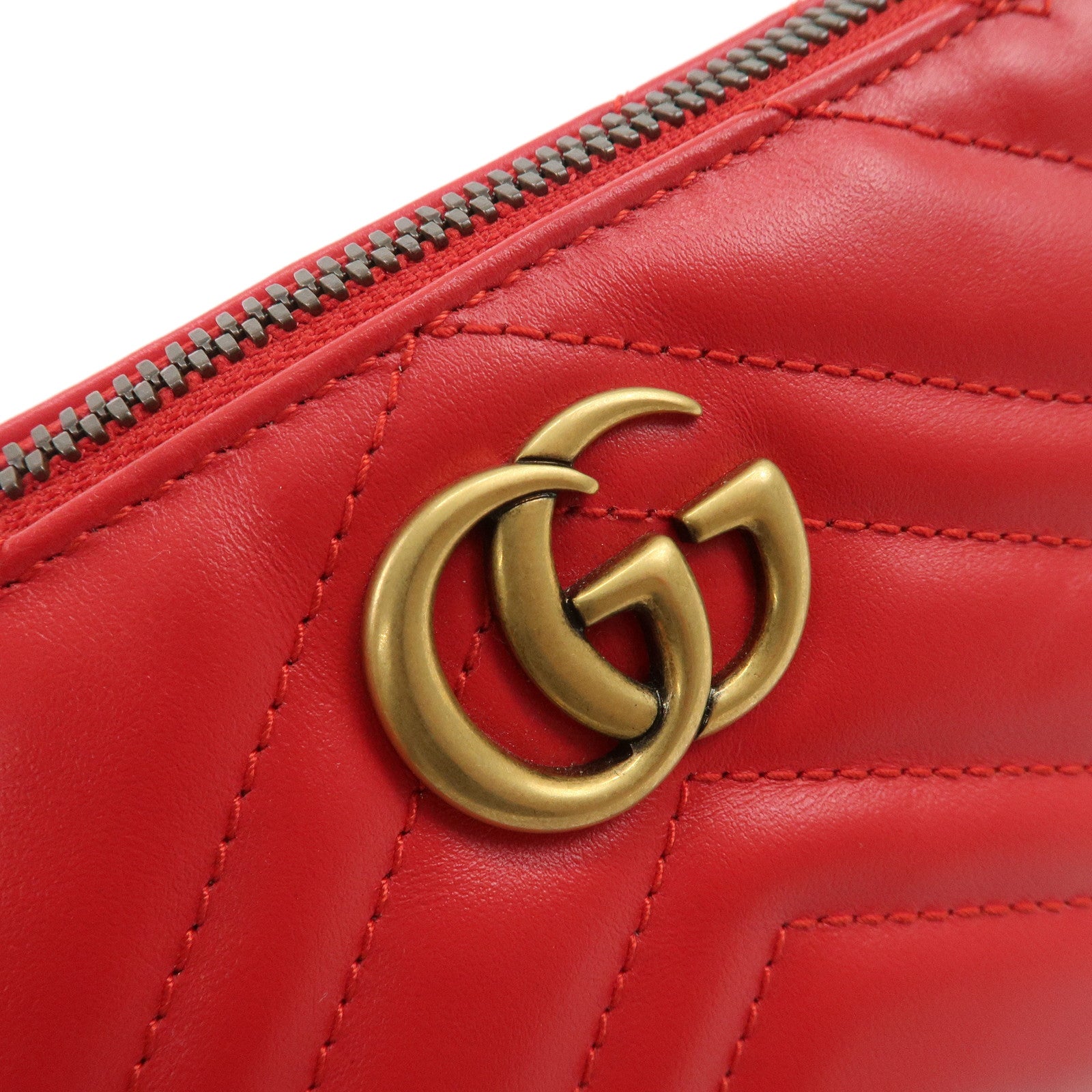 GUCCI GG Marmont Leather Shoulder Bag Hand Bag Red 739166