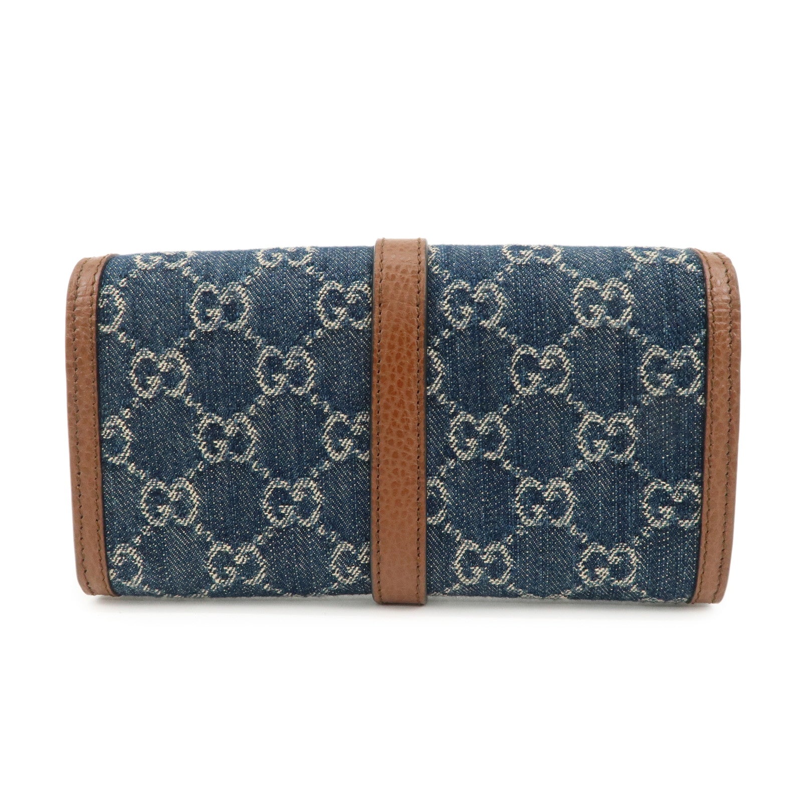 GUCCI New Jackie 1961 GG Denim Leather Chain Wallet WOC 652681 Used