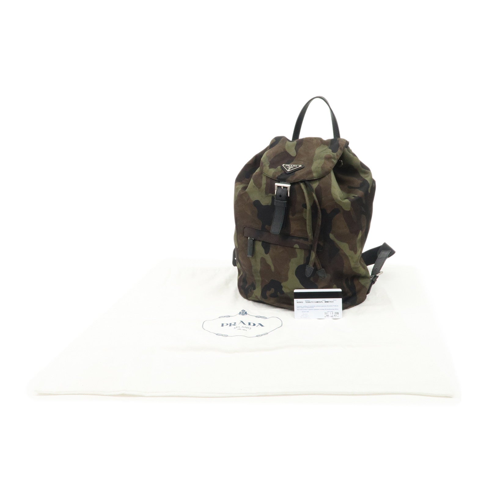 PRADA Logo Nylon Leather Camouflage Back Pack Ruck Sack BZ0032