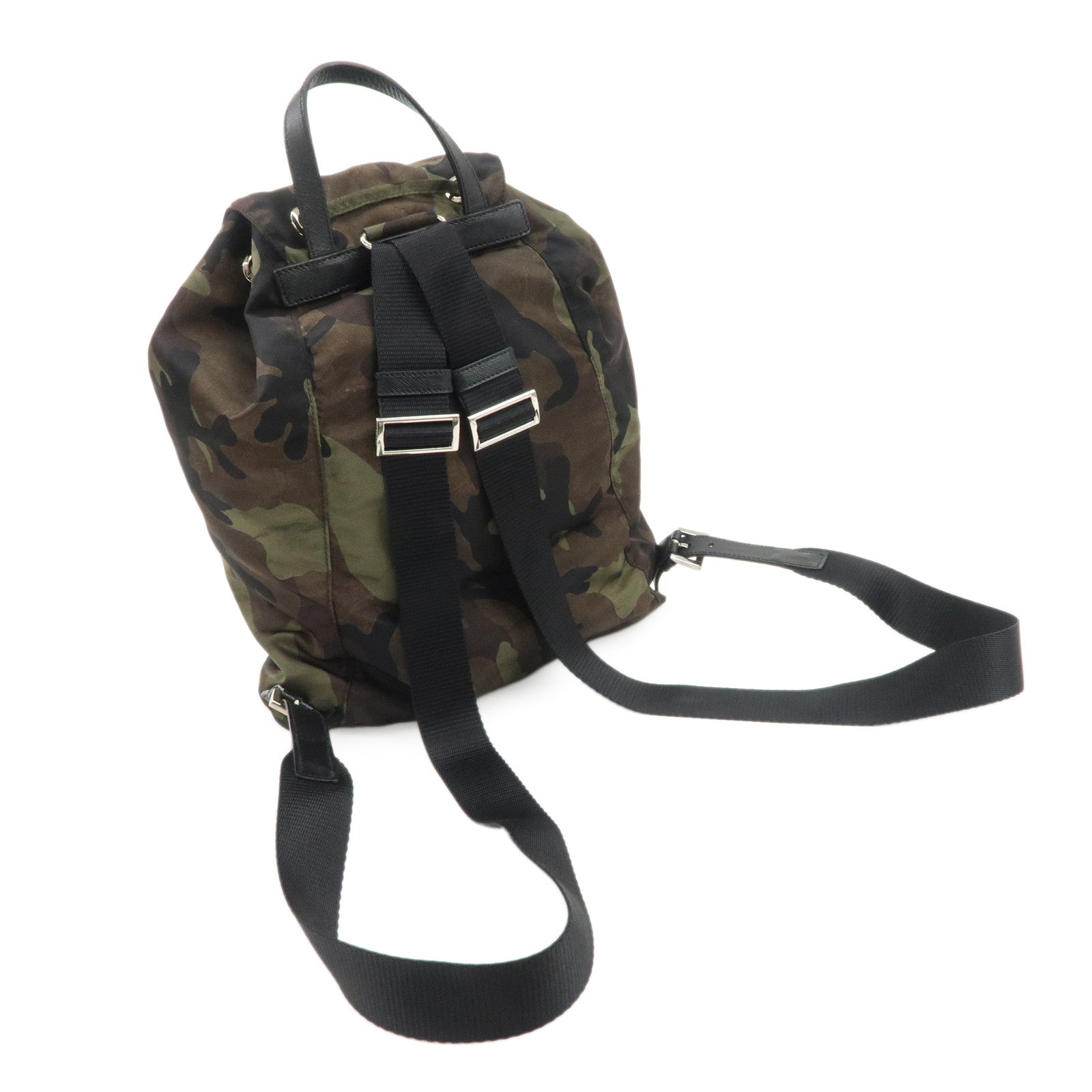 PRADA Logo Nylon Leather Camouflage Back Pack Ruck Sack BZ0032