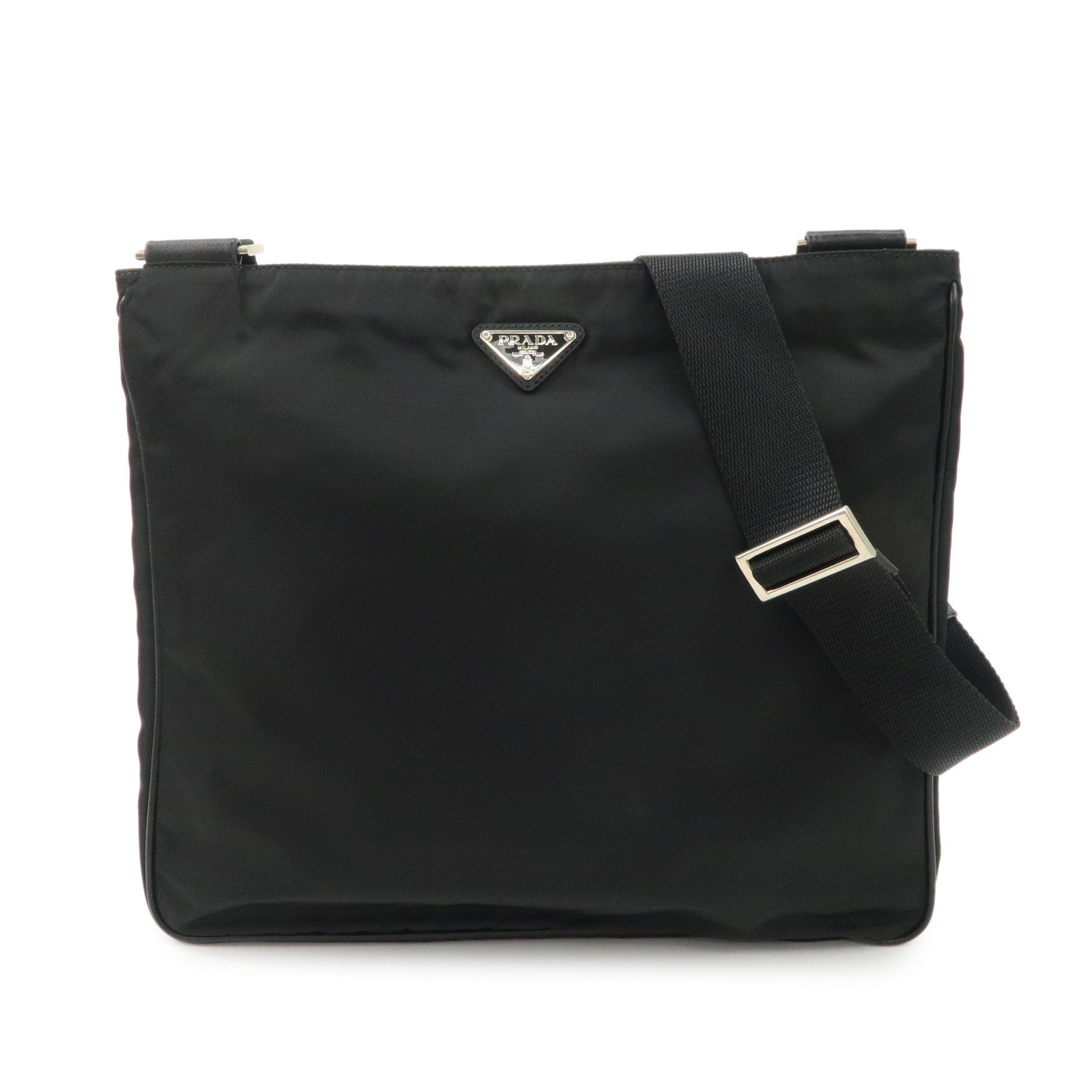 PRADA-Triangle-Logo-Nylon-Saffiano-Leather-Shoulder-Bag-Black