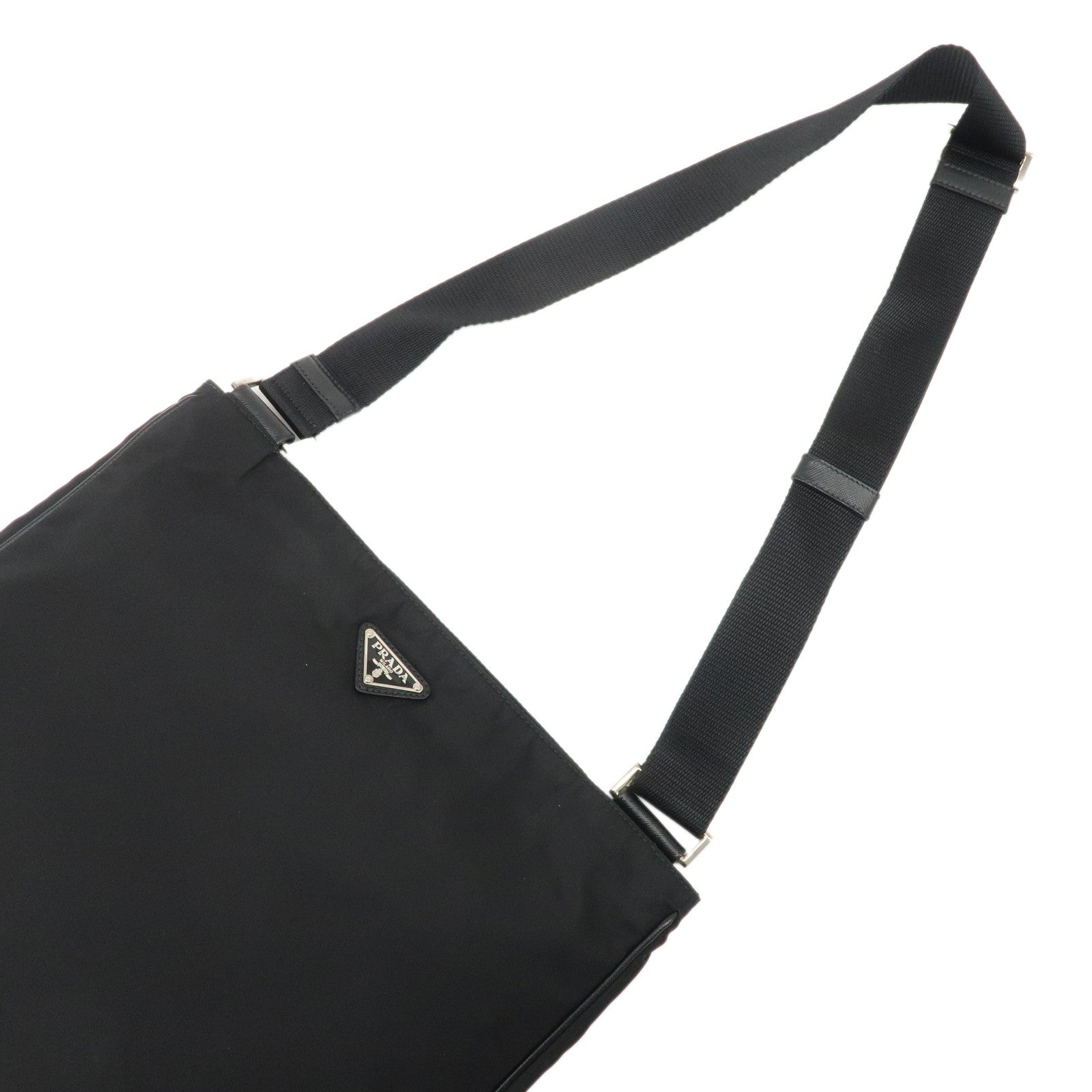 PRADA Triangle Logo Nylon Saffiano Leather Shoulder Bag Black