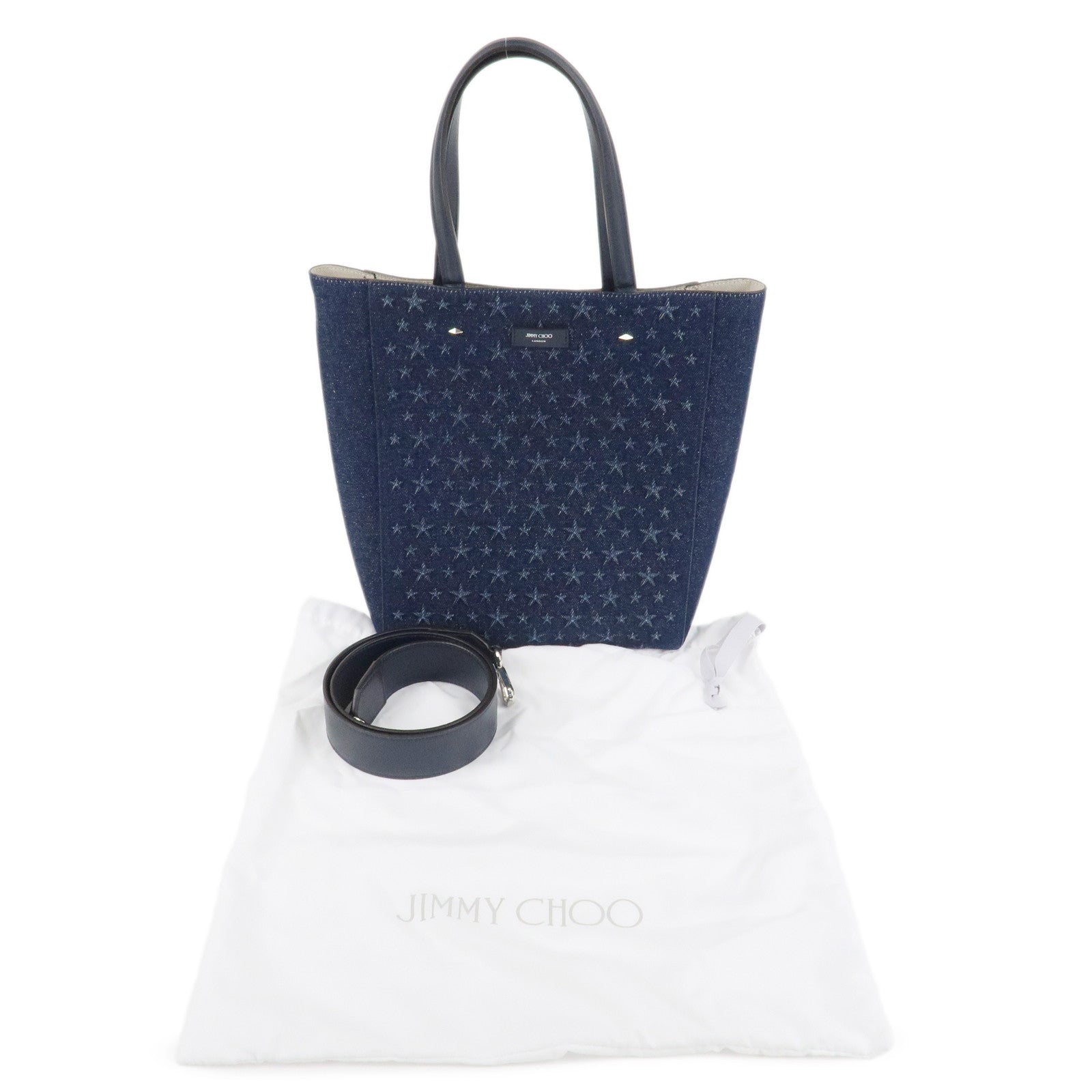 JIMMY CHOO Denim Leather Lenny North South 2Way Tote Bag Indigo