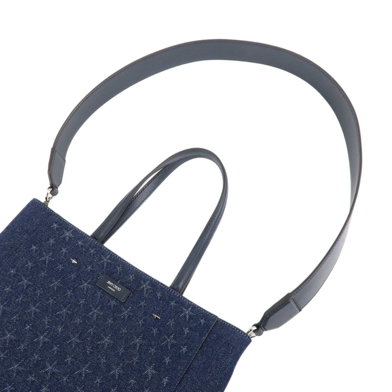 JIMMY CHOO Denim Leather Lenny North South 2Way Tote Bag Indigo