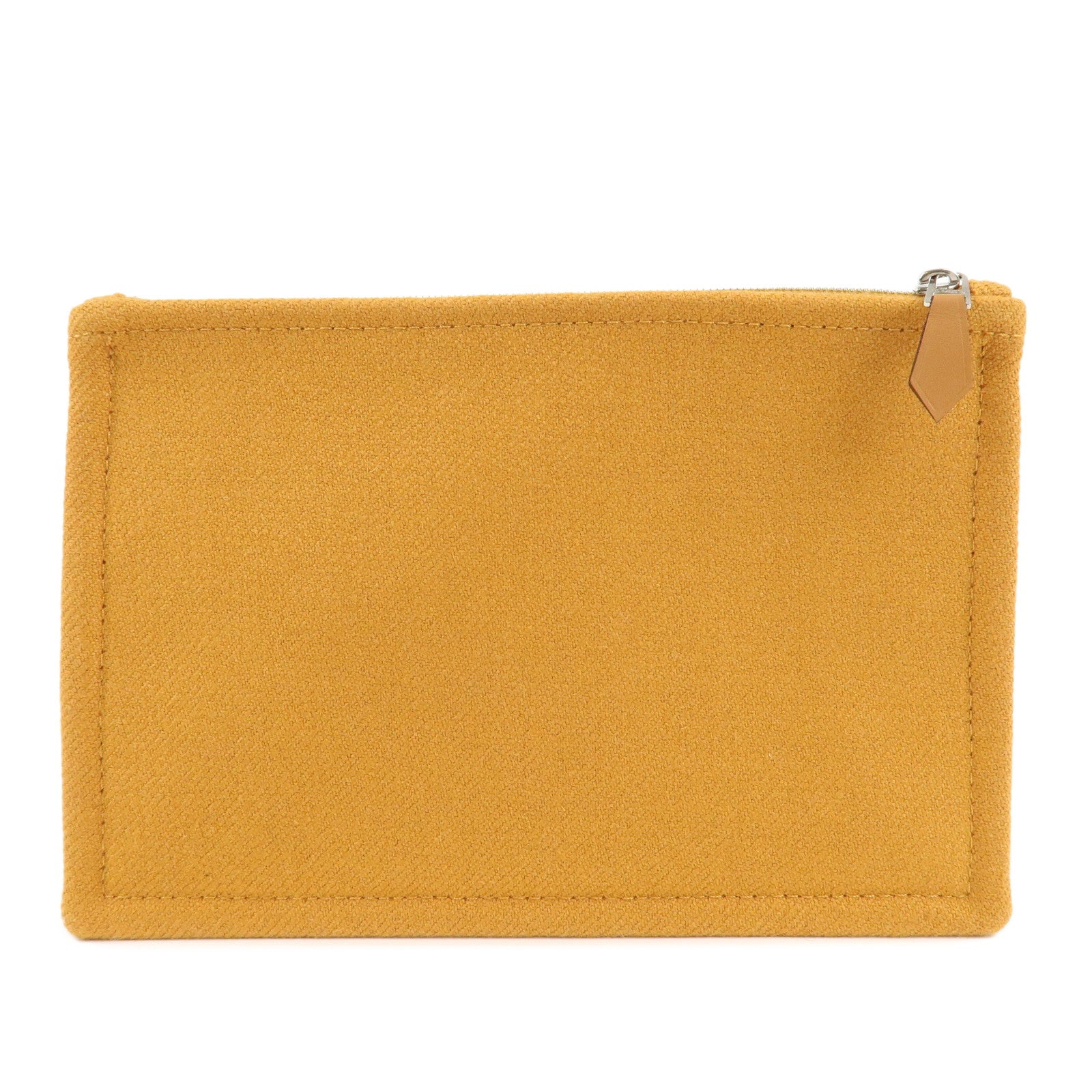 HERMES Wool 100% H Natte Pouch PM Cosmetic Pouch Cognac