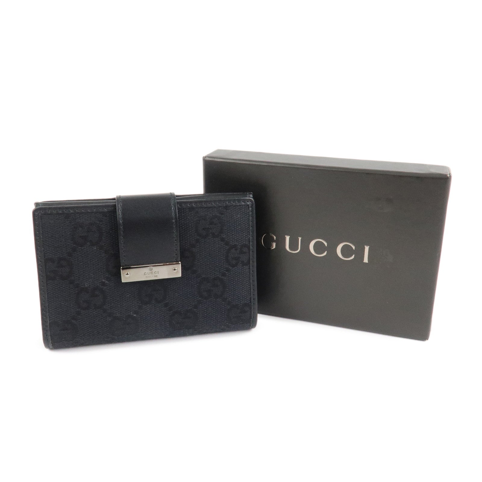 GUCCI Gucci GG Canvas Leather Bi-Fold Card Case Black 92273 Used