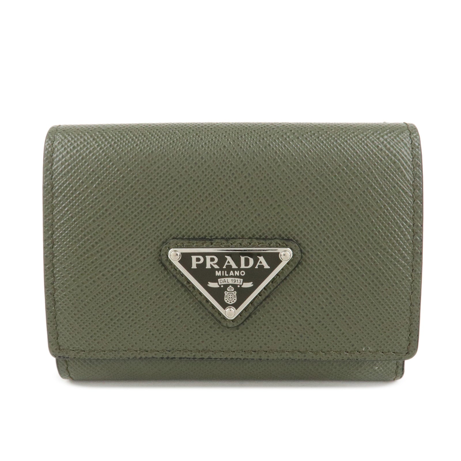 PRADA-Triangle-Logo-Leather-Compact-Wallet-Khaki-2MH042