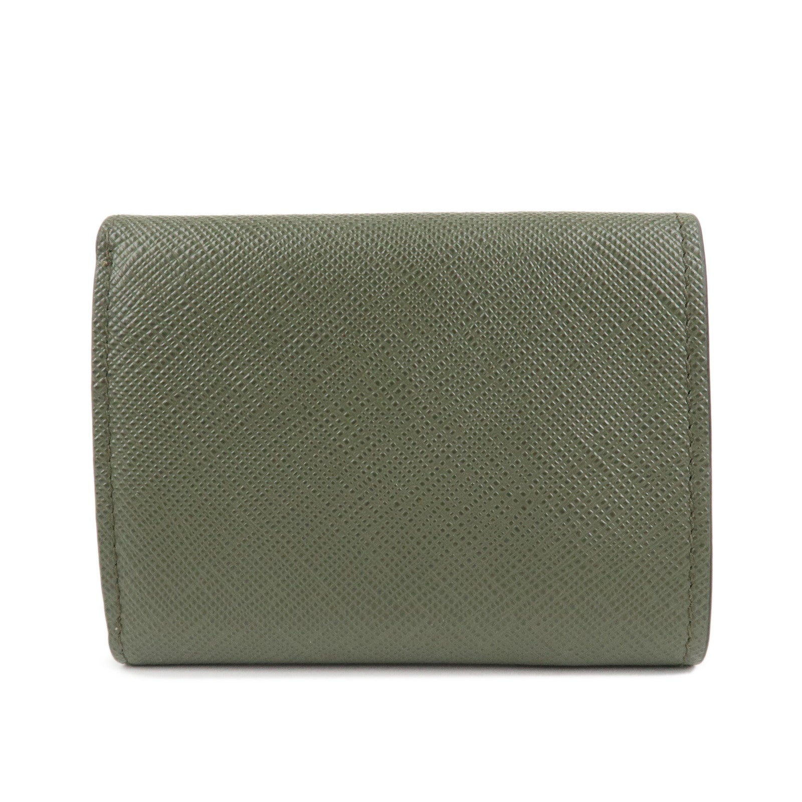 PRADA Triangle Logo Leather Compact Wallet Khaki 2MH042 Used