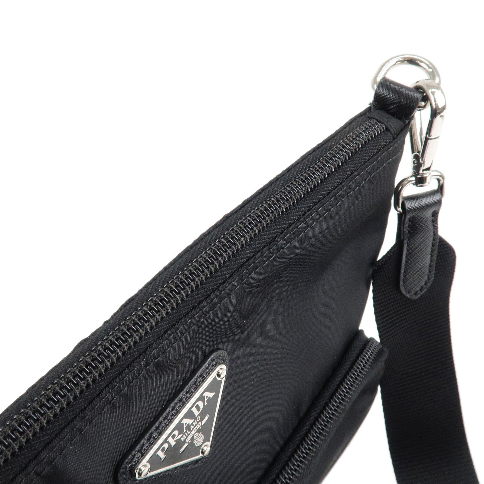 PRADA Triangle Logo Nylon Leather Shoulder Bag Crossbody Bag Black 1BH716 Used