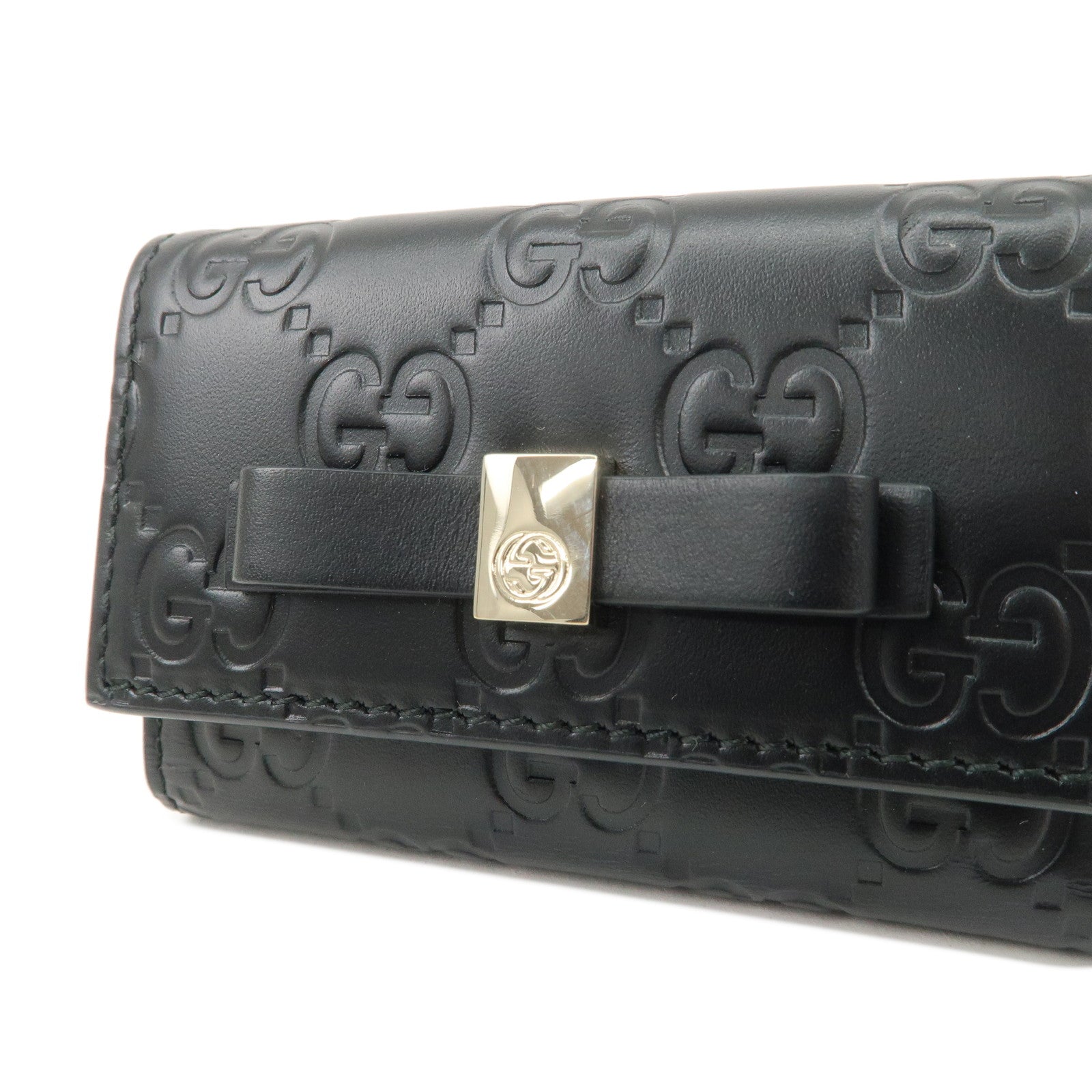 GUCCI Guccissima Leather Ribbon 6 Key Case Black 388682 Used