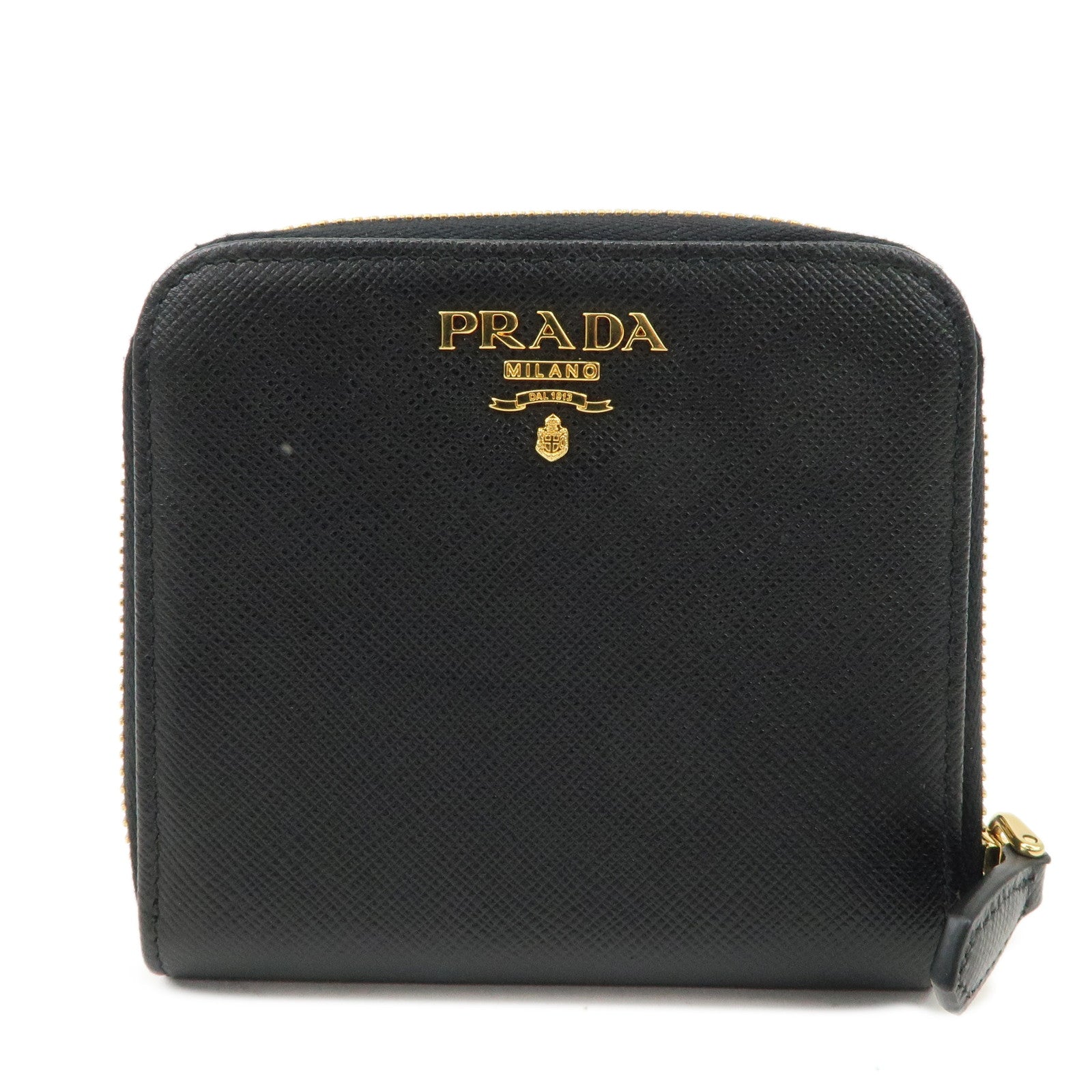 PRADA-Saffiano-Leather-Bi-fold-Wallet-Compact-Wallet-Black-1ML522