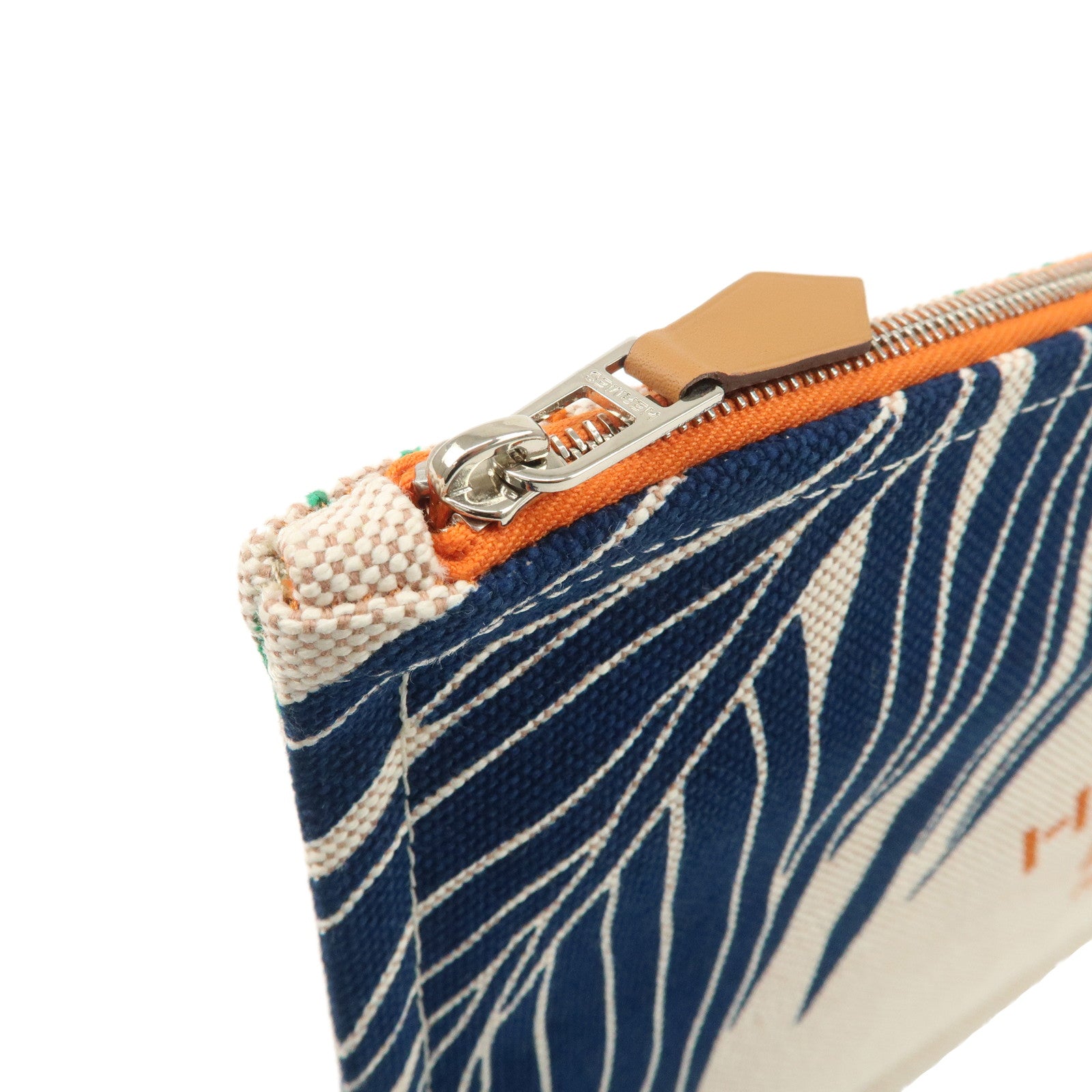 HERMES Cotton Jin et Leo Flat Pouch Beige Orange Navy H103581M Used