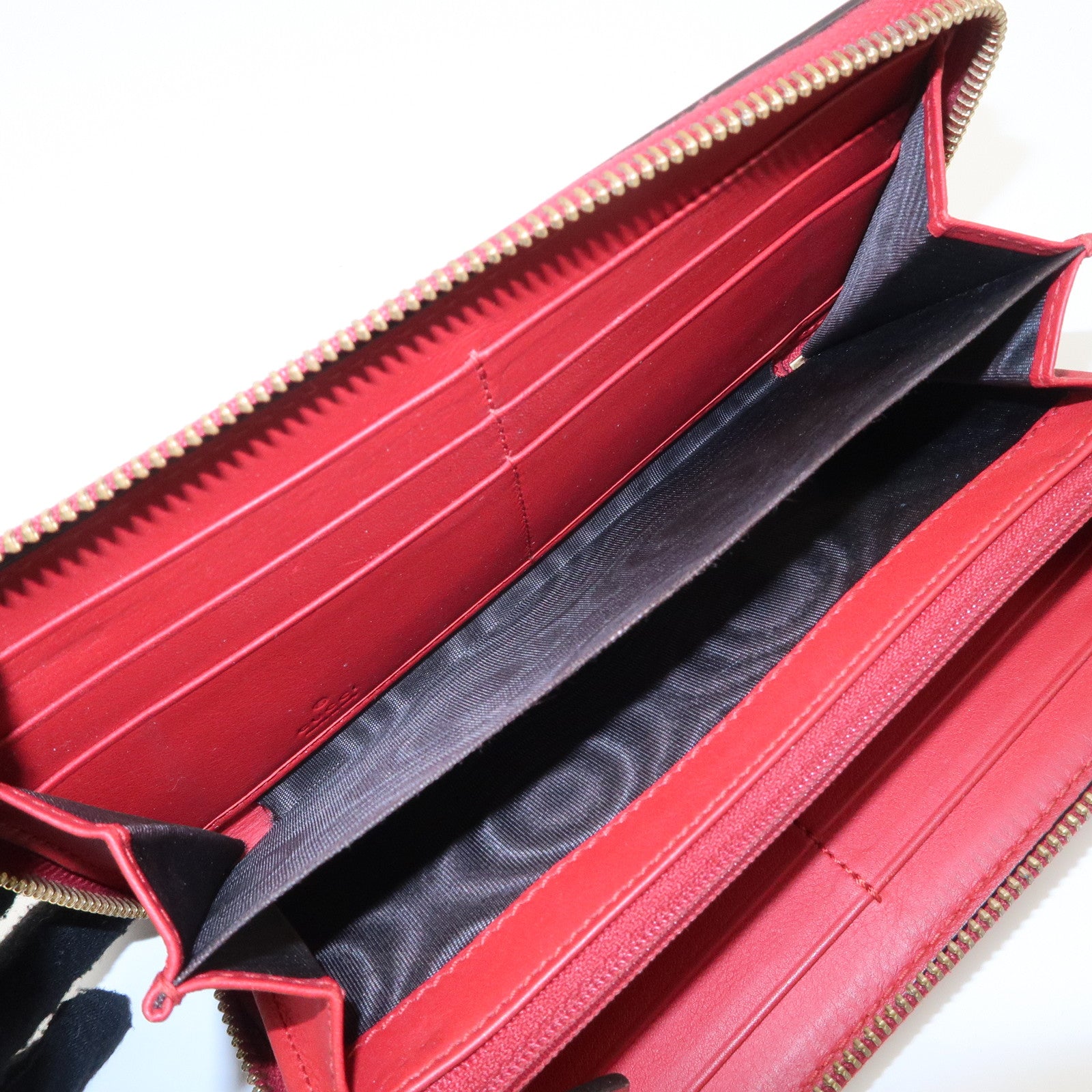 GUCCI Bamboo Leather Round Zippy Wallet Long Wallet Red