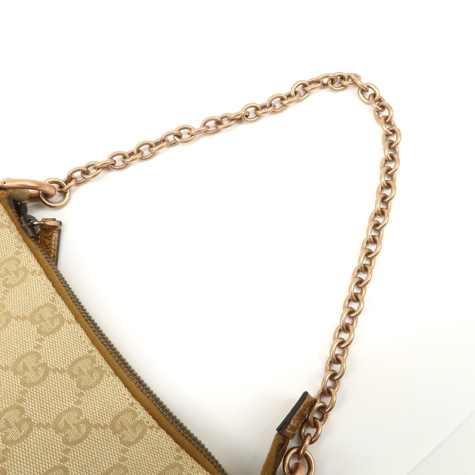 GUCCI GG Canvas Leather Chain Hand Bag Pouch Beige Brown 120940