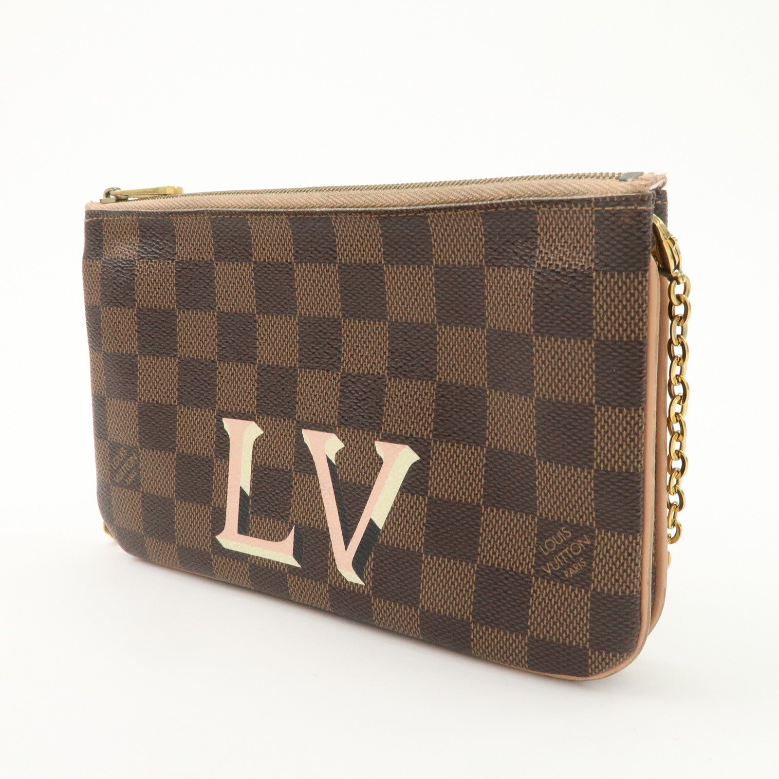 Louis Vuitton Damier Pochette Double Zip Shoulder Bag Brown N60254 Used