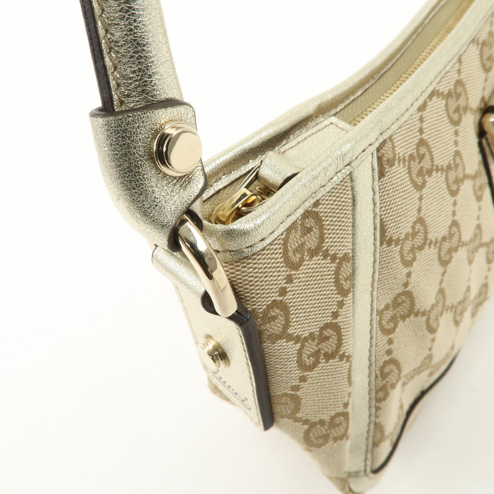 GUCCI Abbey GG Canvas Leather Shoulder Bag  Beige Ivory 130939