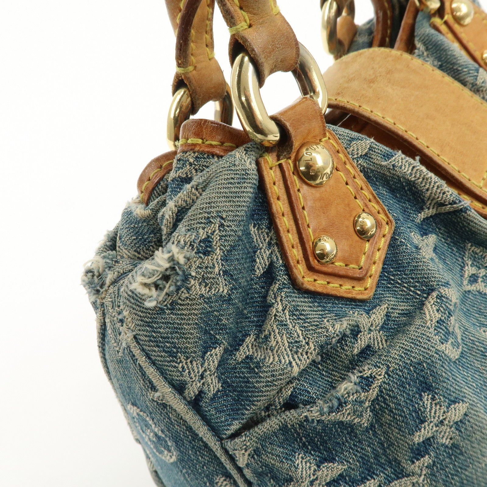 Louis Vuitton Monogram Denim Pleaty Hand Bag Blue M95020 Used