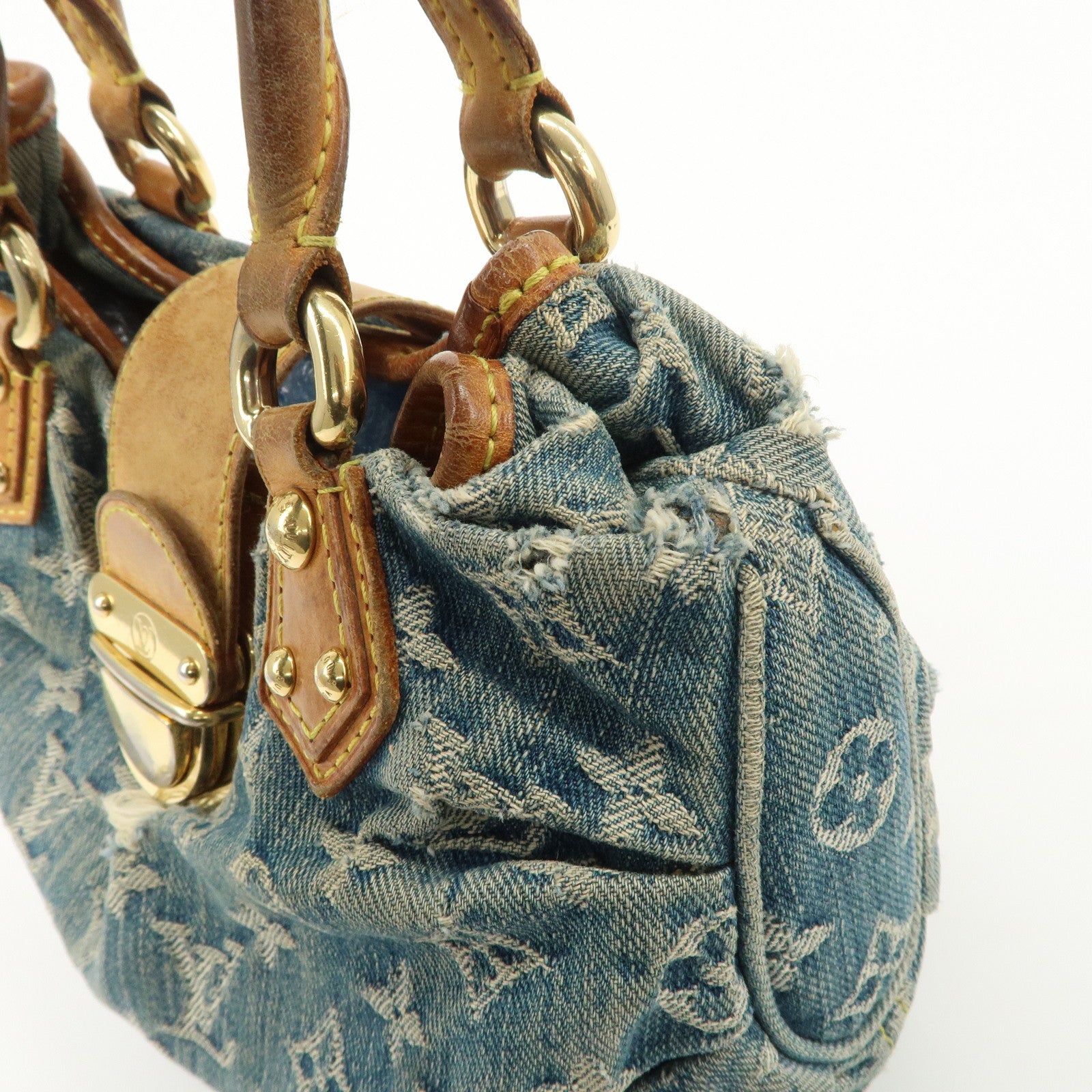 Louis Vuitton Monogram Denim Pleaty Hand Bag Blue M95020 Used