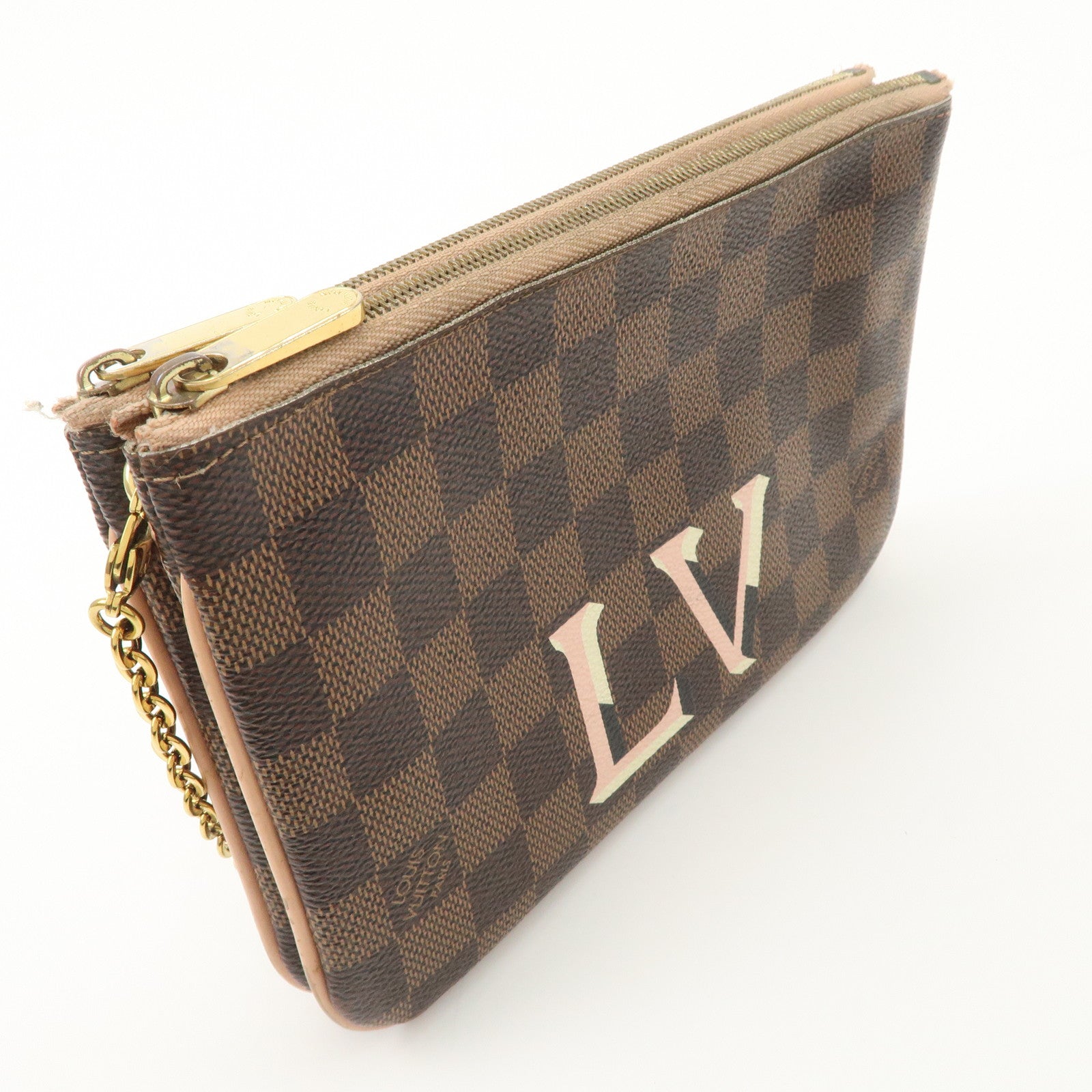 Louis Vuitton Damier Pochette Double Zip Shoulder Bag Brown N60254 Used