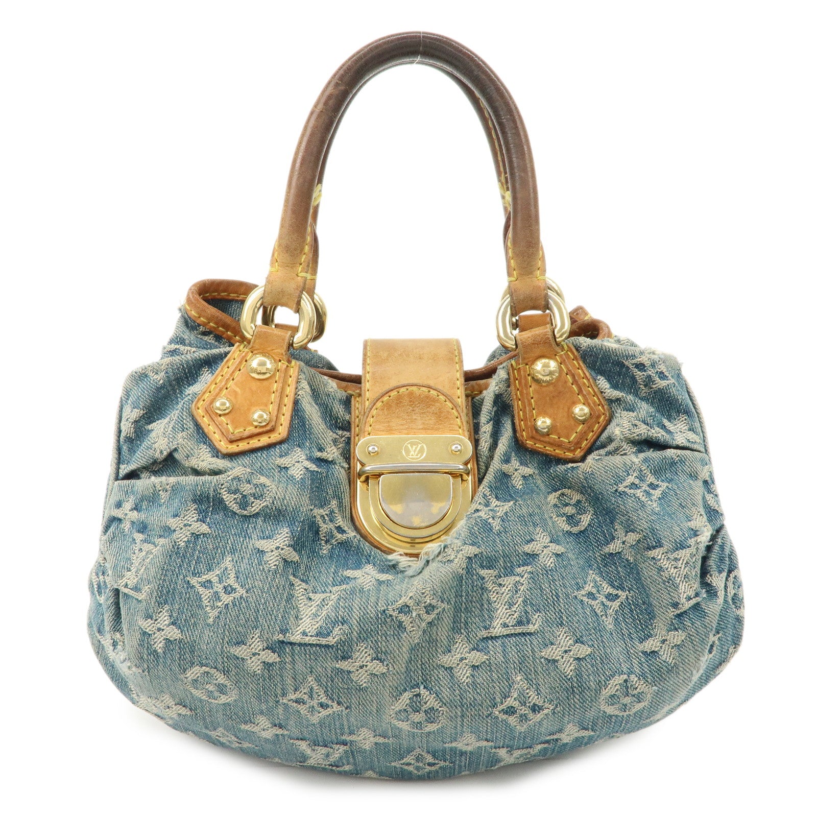 Louis Vuitton Monogram Denim Pleaty Hand Bag Blue M95020 Used