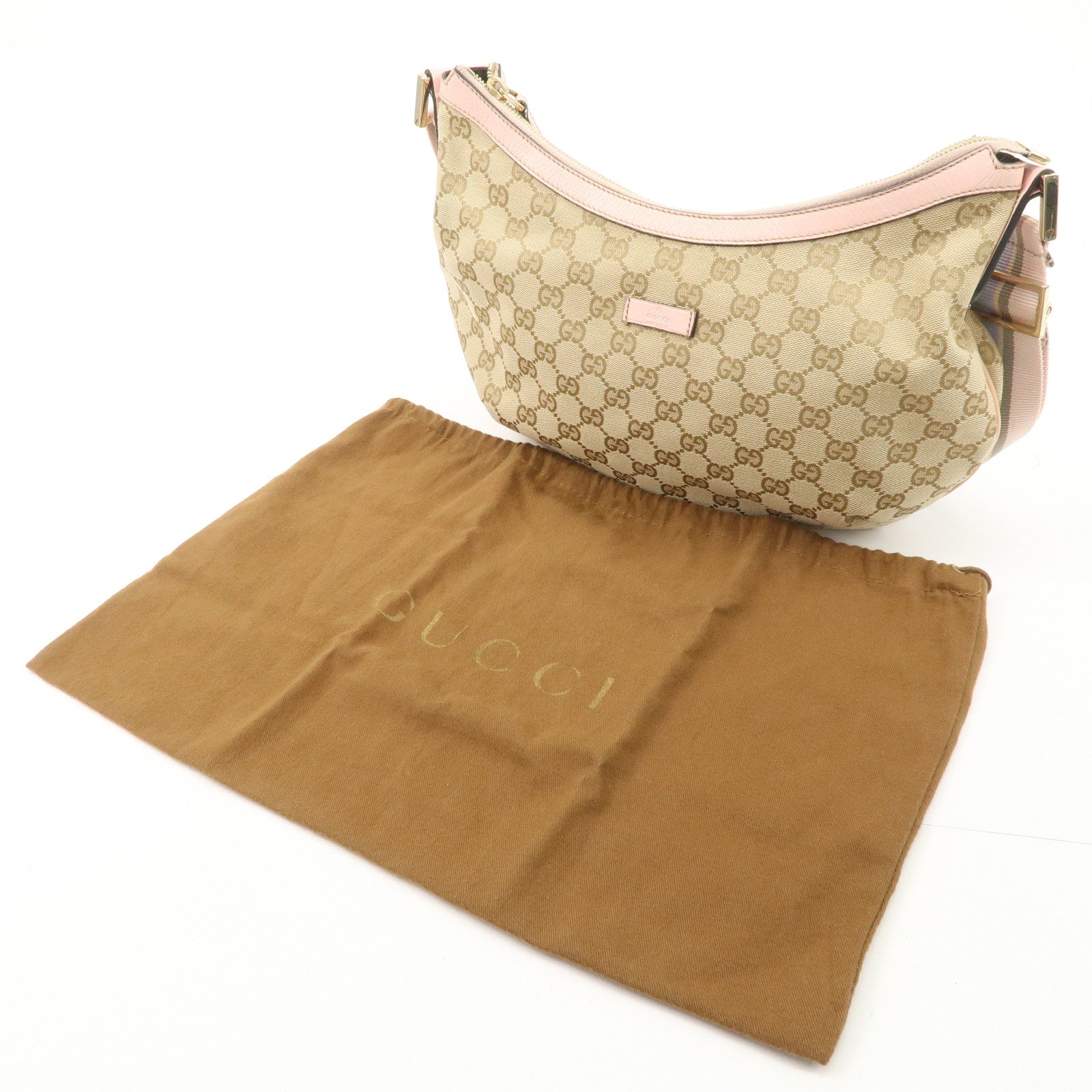 GUCCI GG Canvas Leather Shoulder Bag Crossbody Bag Beige Pink 181092