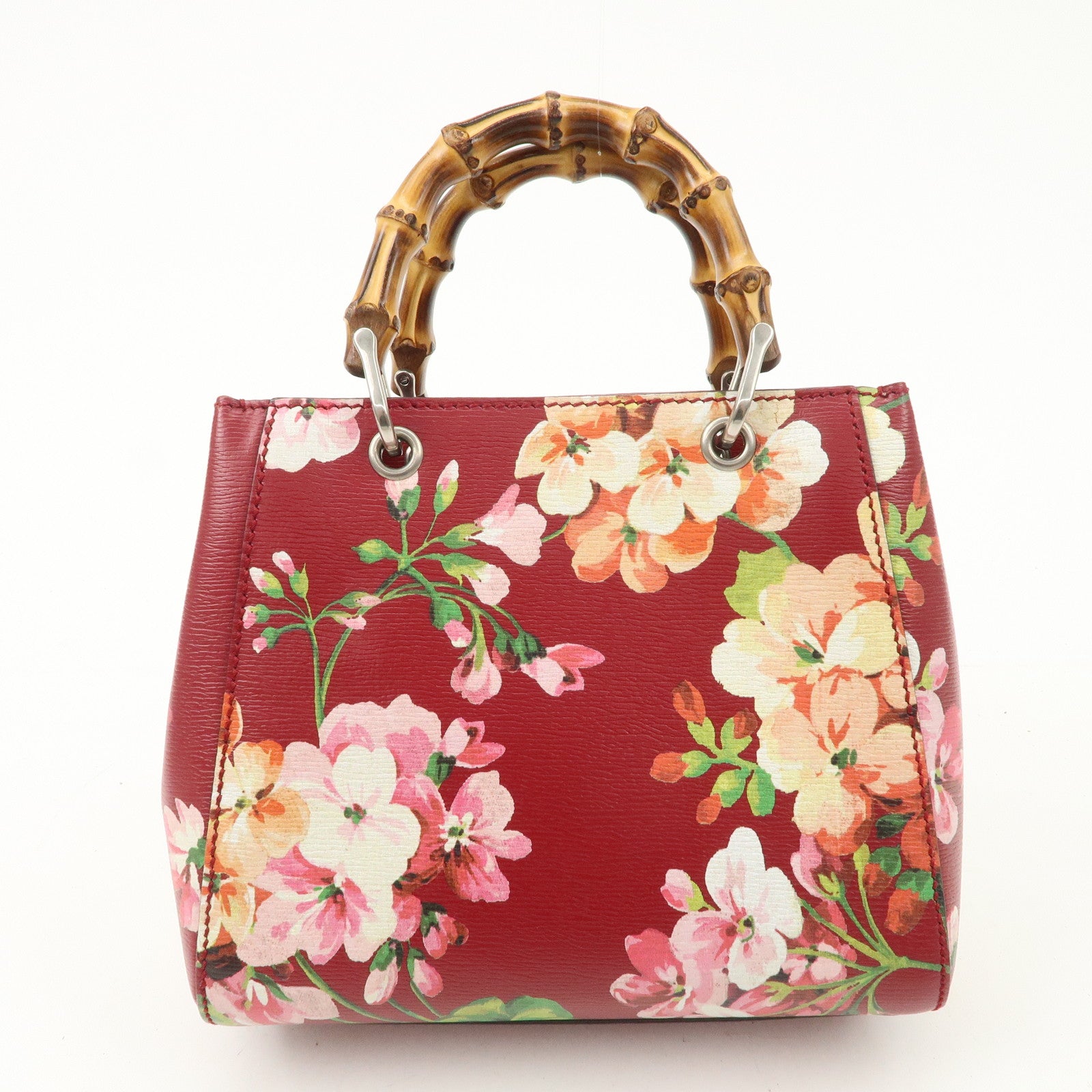 GUCCI Bamboo Leather Flower Mini Shopper 2Way Hand Bag Red 368823