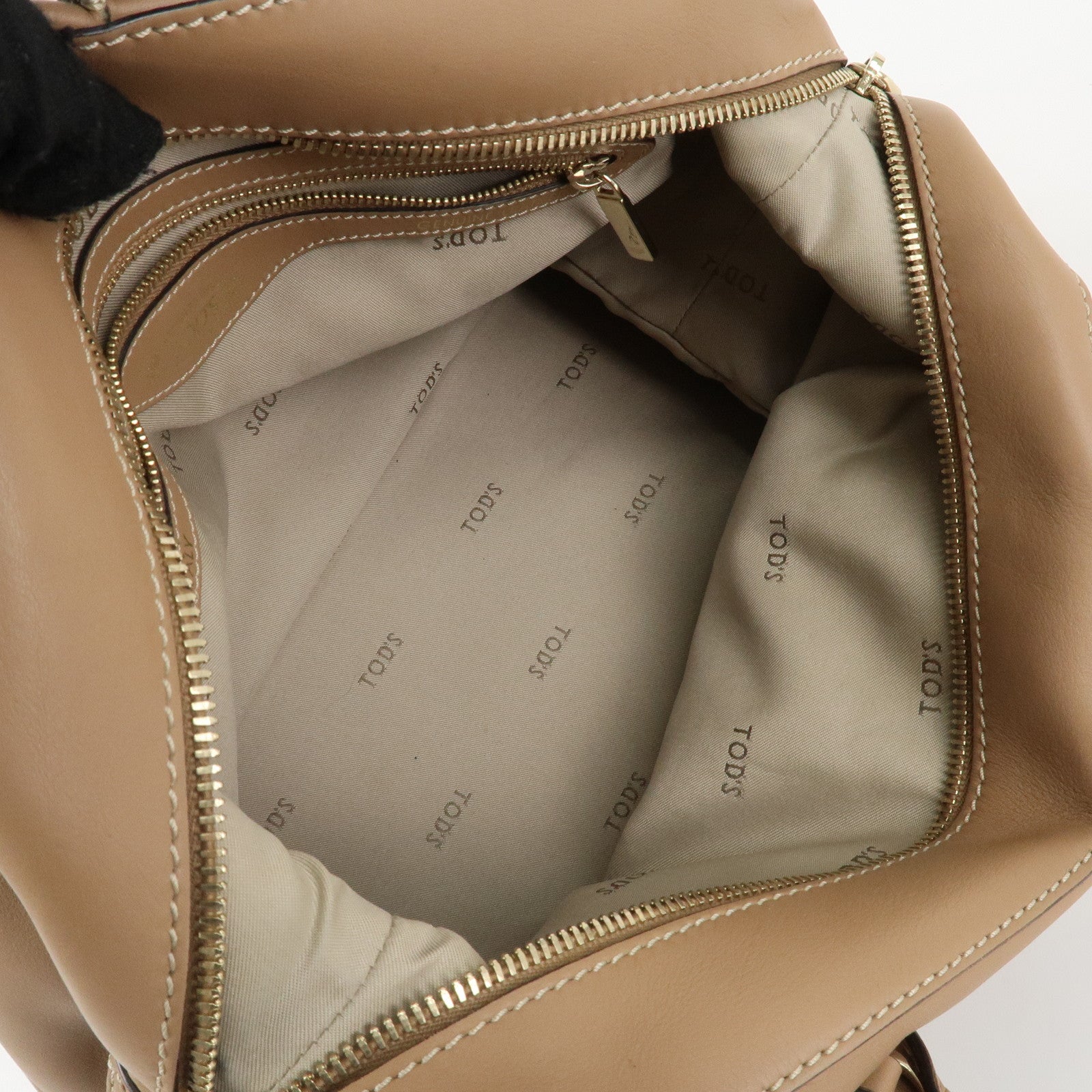 TOD
S Leather Shoulder Bag Boston Bag Hand Bag Beige