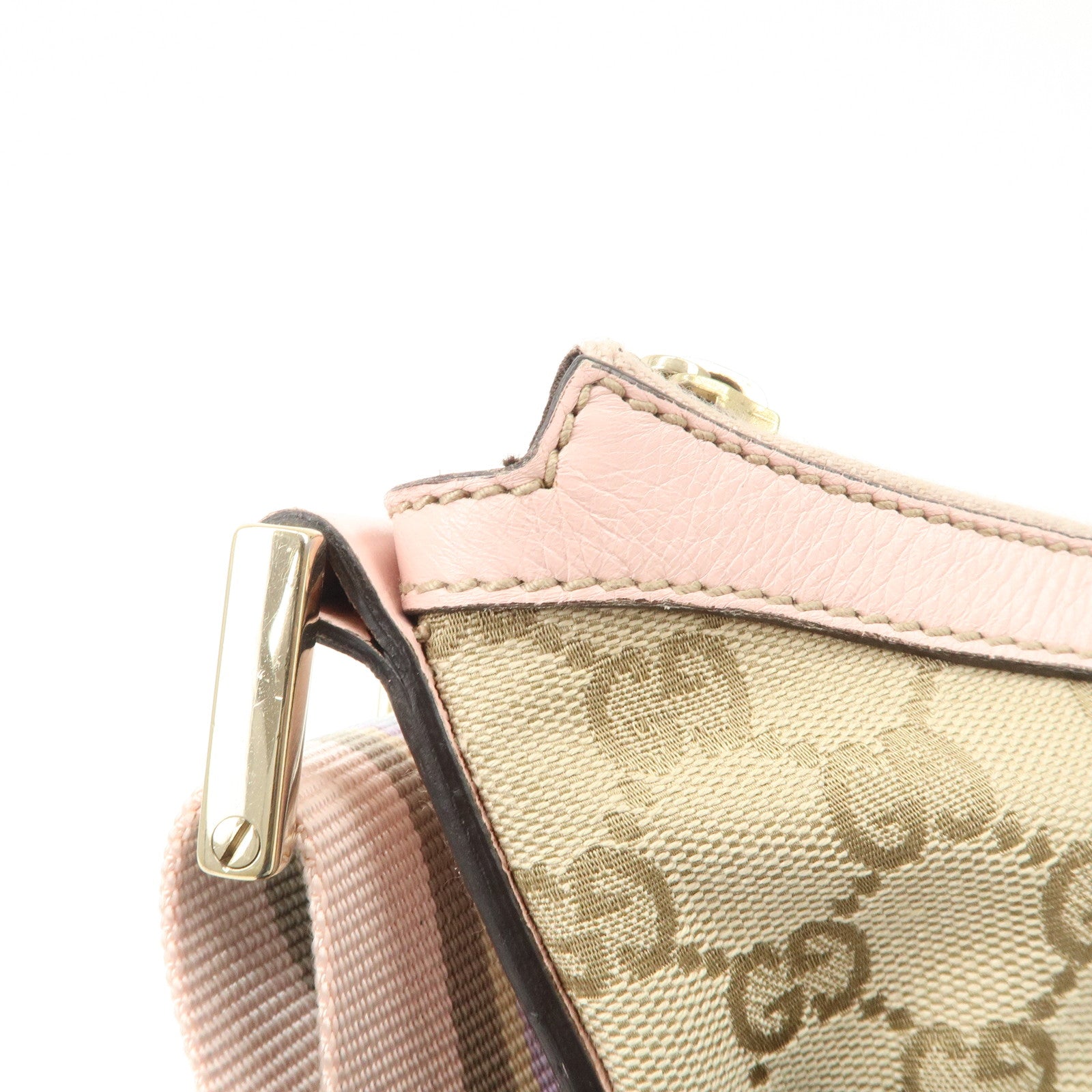 GUCCI GG Canvas Leather Shoulder Bag Crossbody Bag Beige Pink 181092